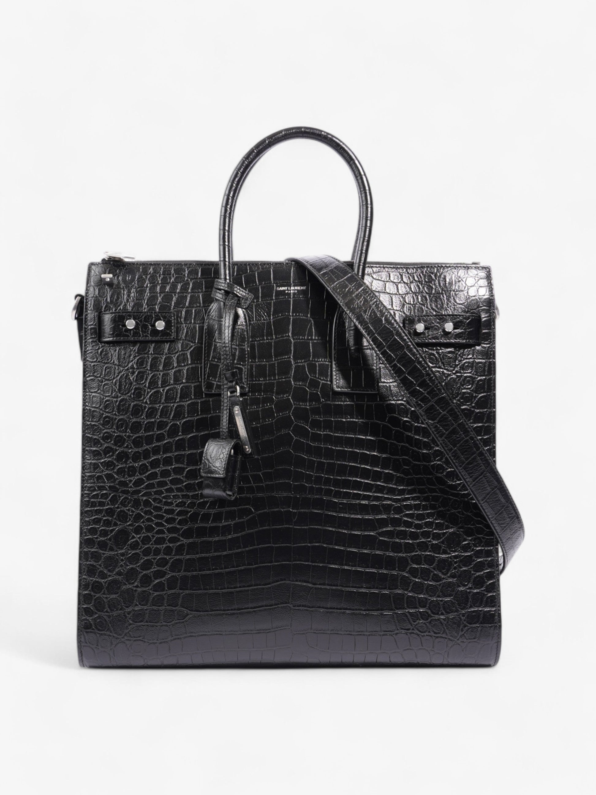 YSL Saint Laurent Sac De Jour North South Tote Bag Leather Black Embossed