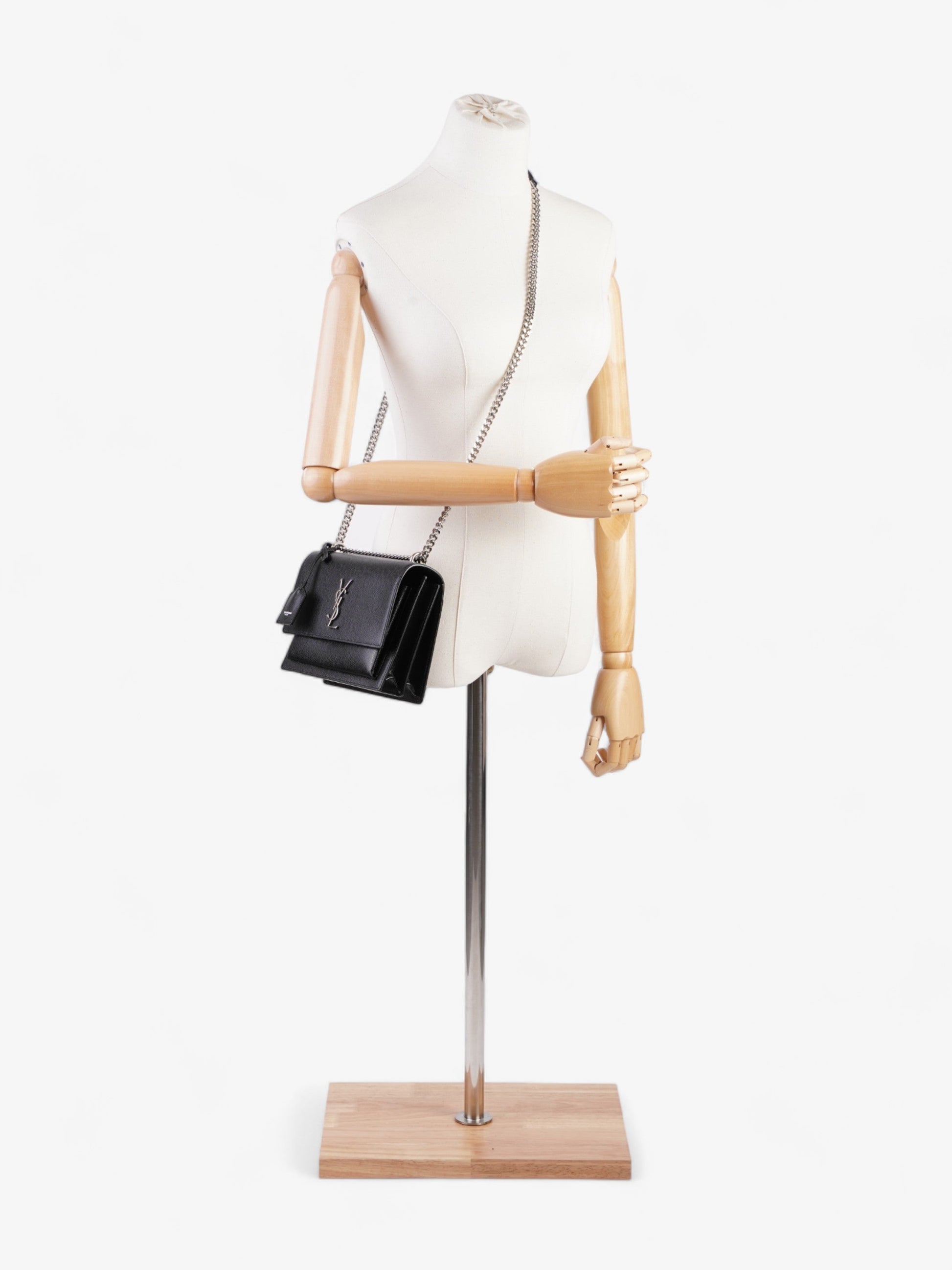 YSL Saint Laurent Sunset Shoulder Bag Leather Black Medium Medium Black Leather