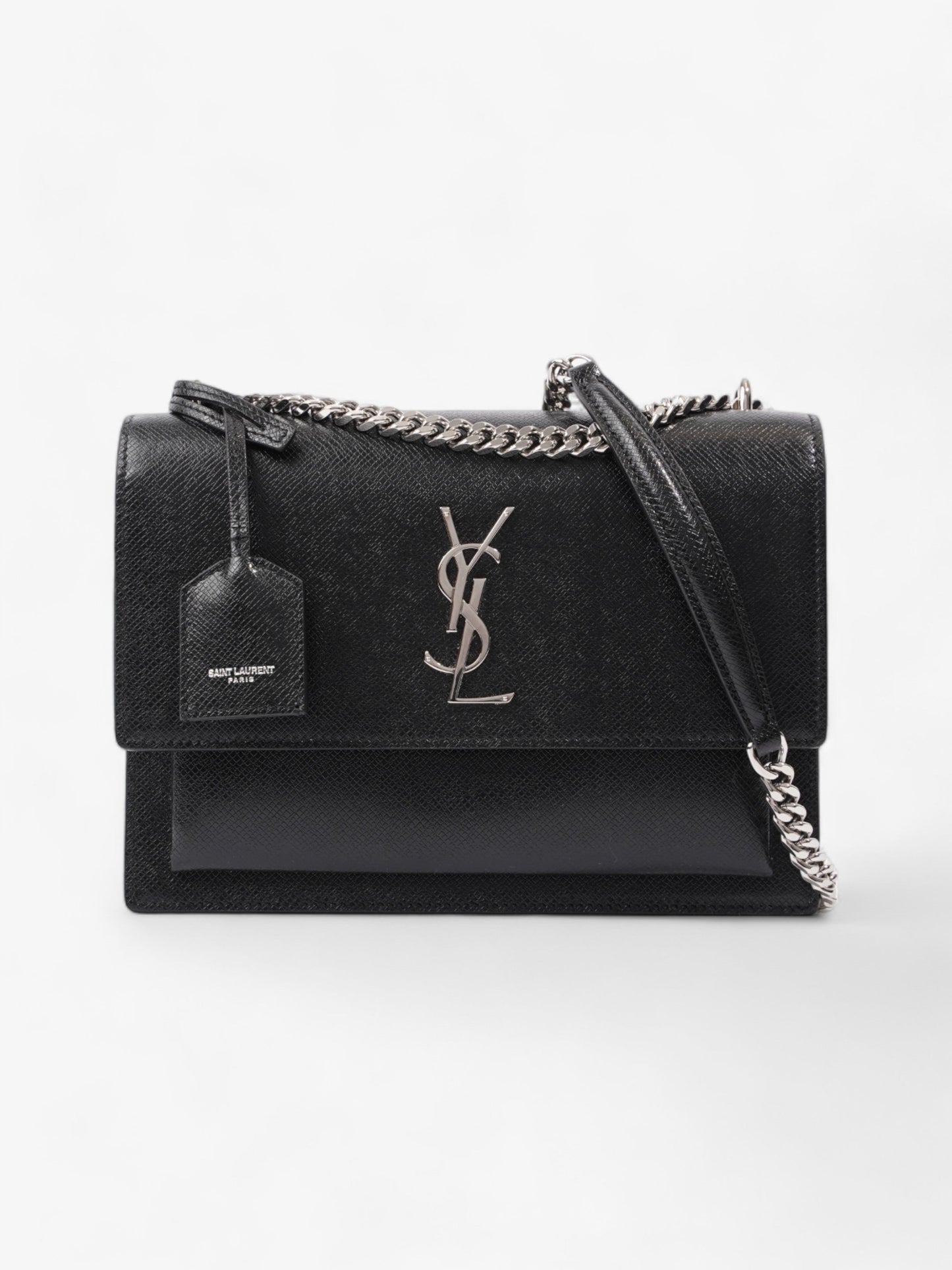 YSL Saint Laurent Sunset Shoulder Bag Leather Black Medium Medium Black Leather