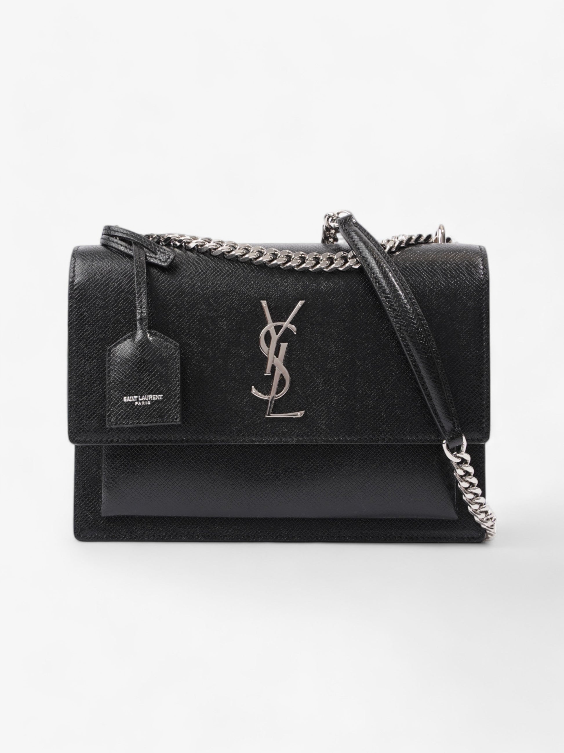 YSL Saint Laurent Sunset Shoulder Bag Leather Black Medium Medium Black Leather