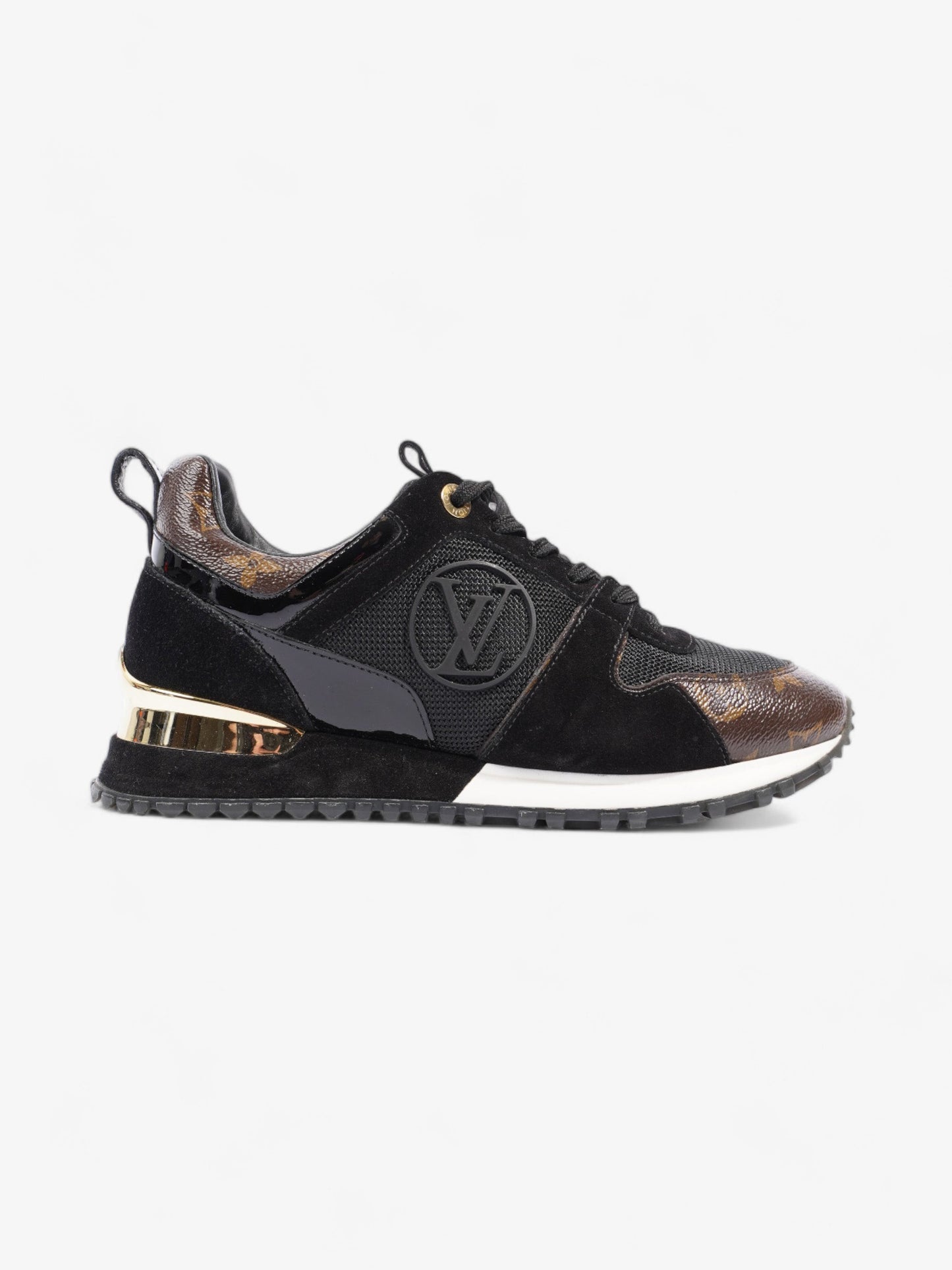 Louis Vuitton Run Away Trainer N A Suede Monogram Black Gold Handbag
