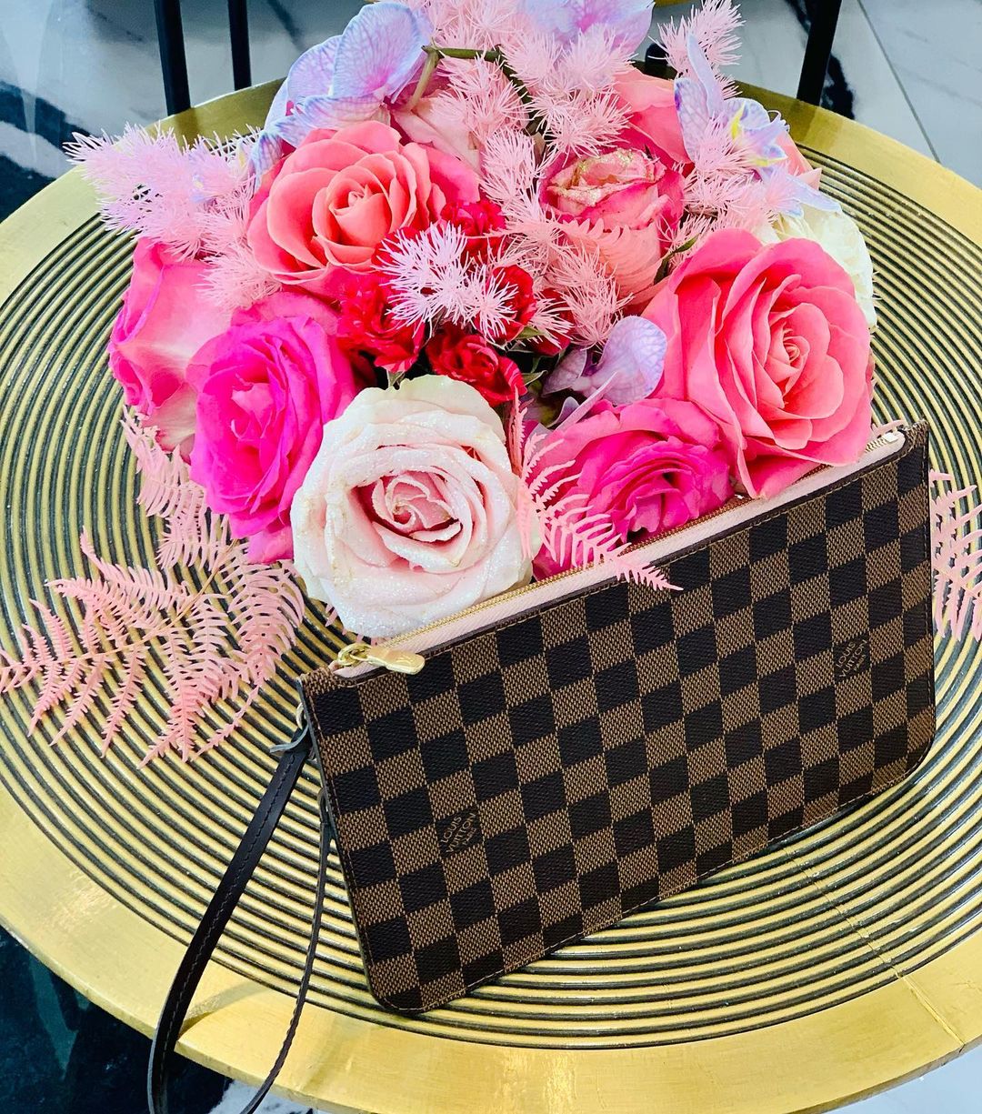 Louis Vuitton EBENE MM GM POCHETTE ROSE Damier Neverfull Tote Bag