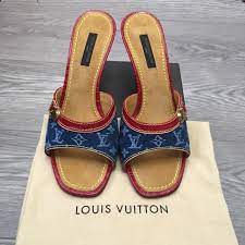 Louis Vuitton DENIM SLIDE MULES Monogram Leather Shoes