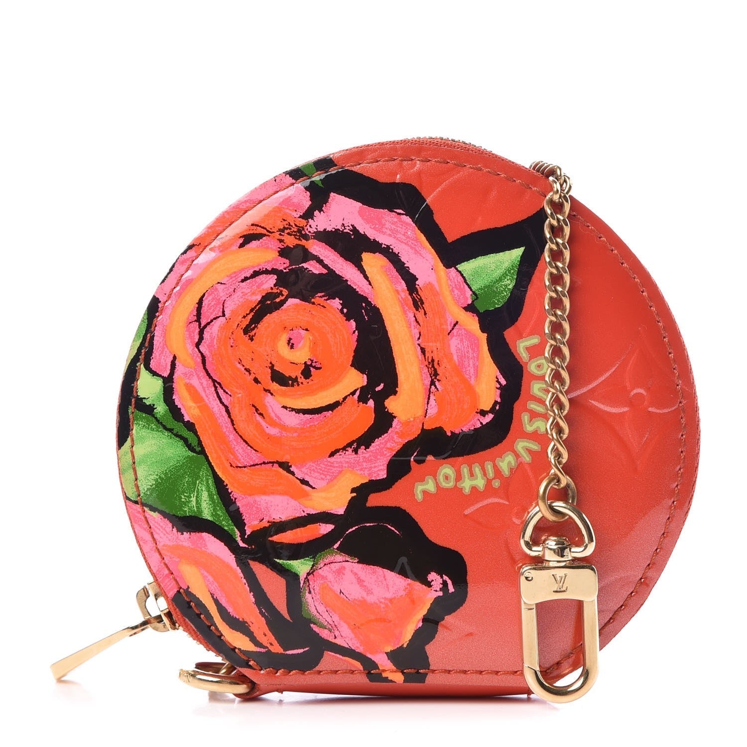 Louis Vuitton Roses Chapeau Coin Purse Sunset Orange Vernis Wallet Case