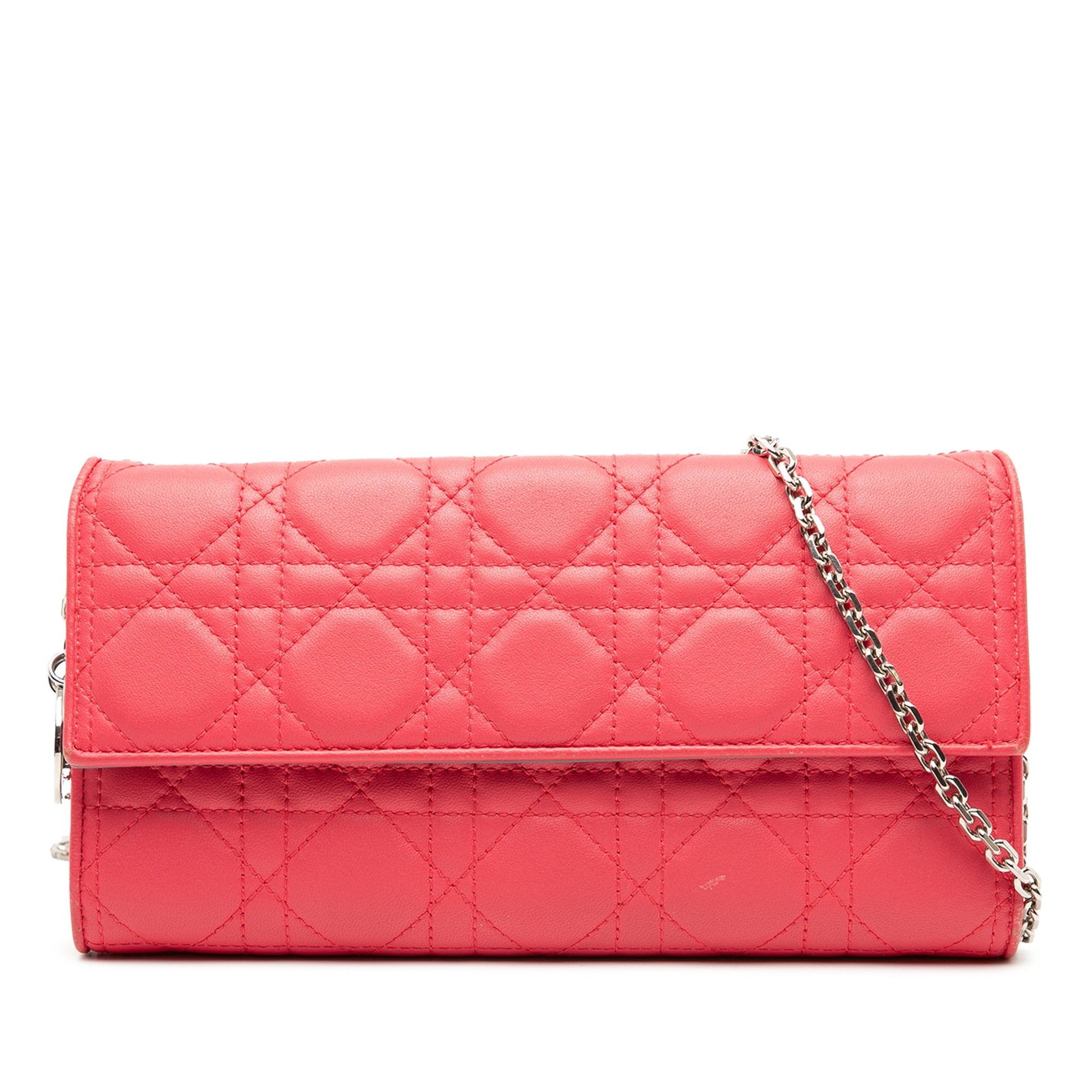 Dior Handbag Cannage Lady Wallet On Shoulder Bag Lambskin Pink Chain