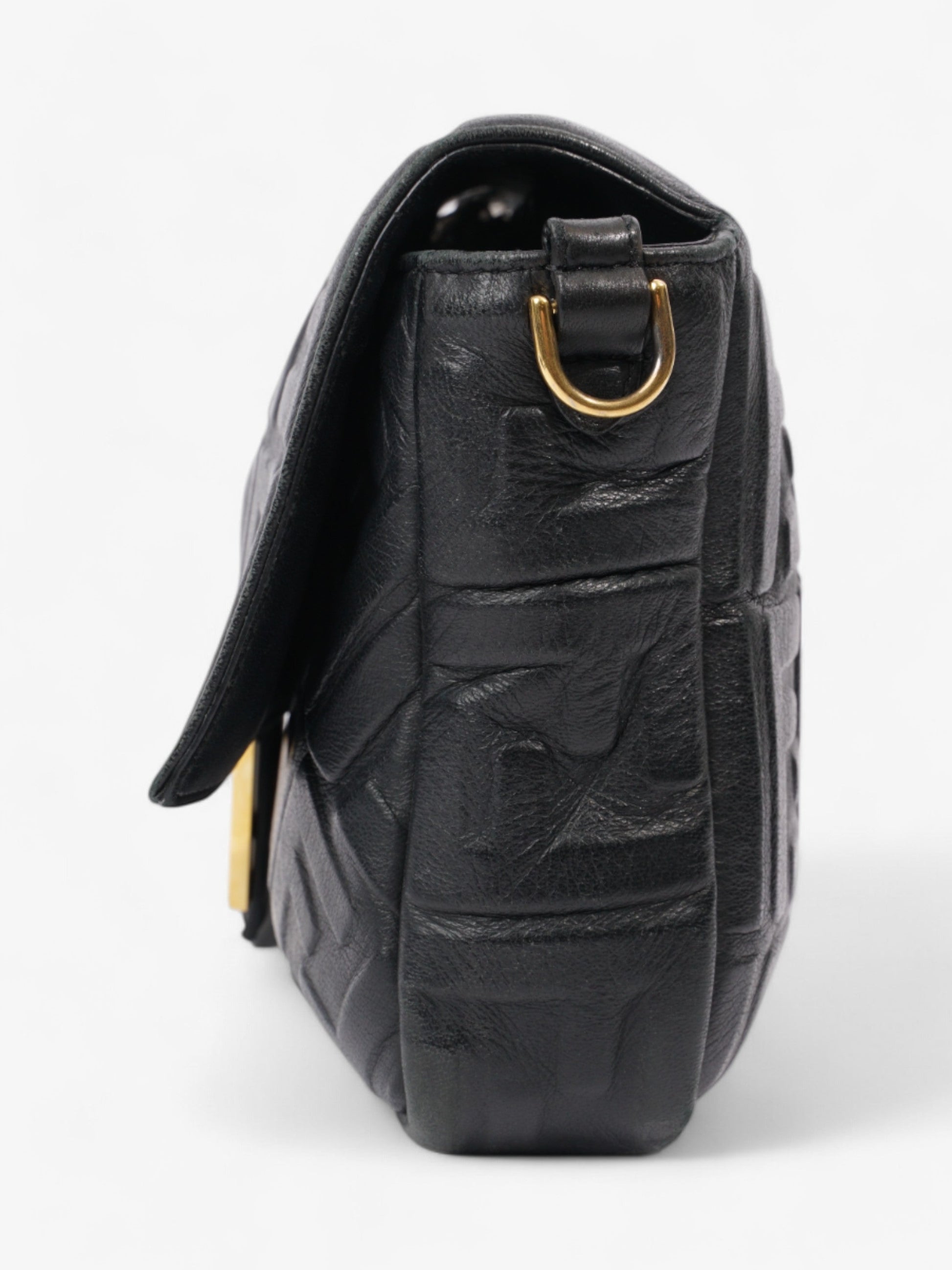 Fendi Baguette Crossbody Bag Leather Lambskin Black Shoulder Bag