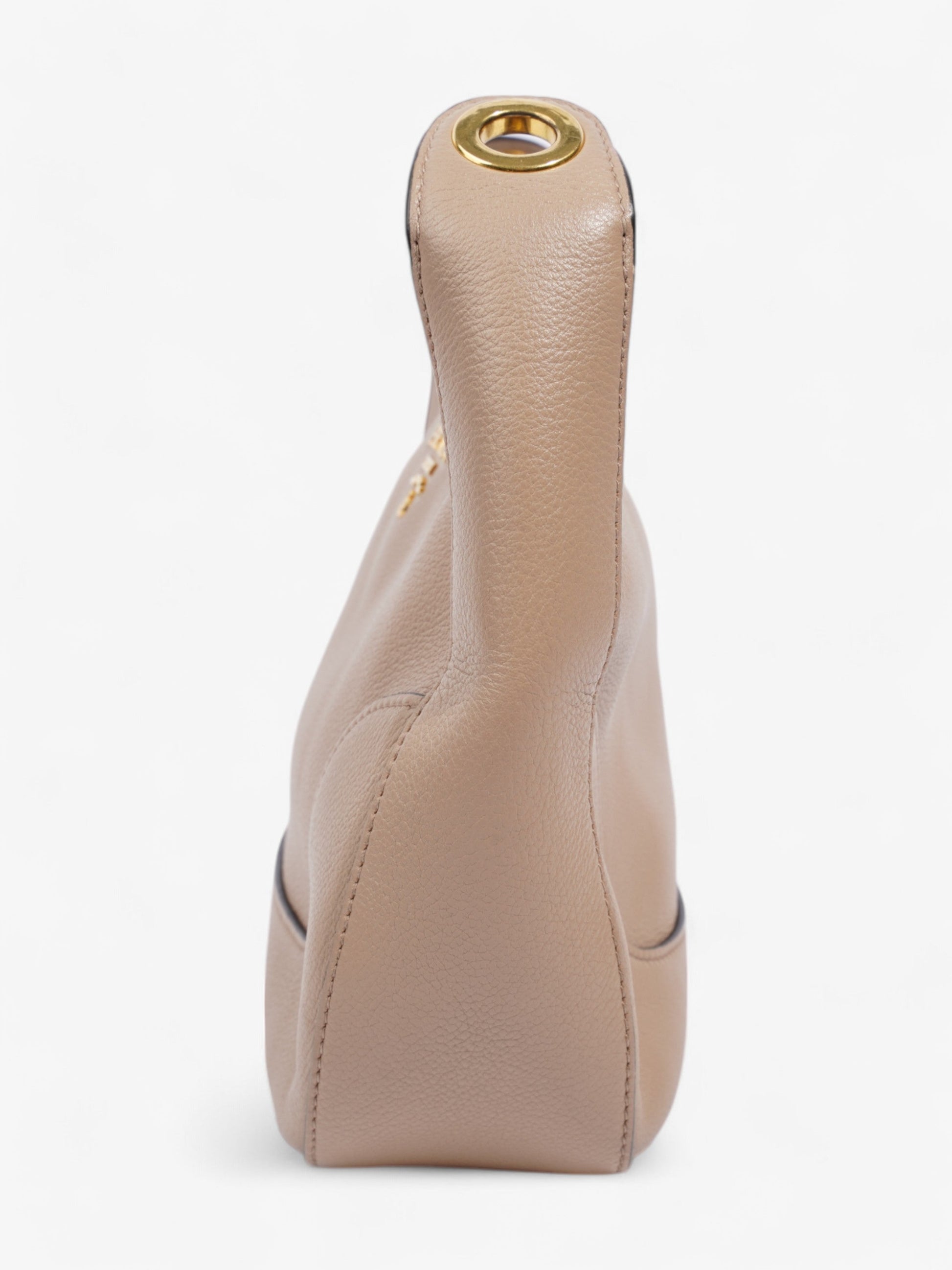 Prada Zipped Hobo Taupe Calfskin Leather Beige Hobo Bag