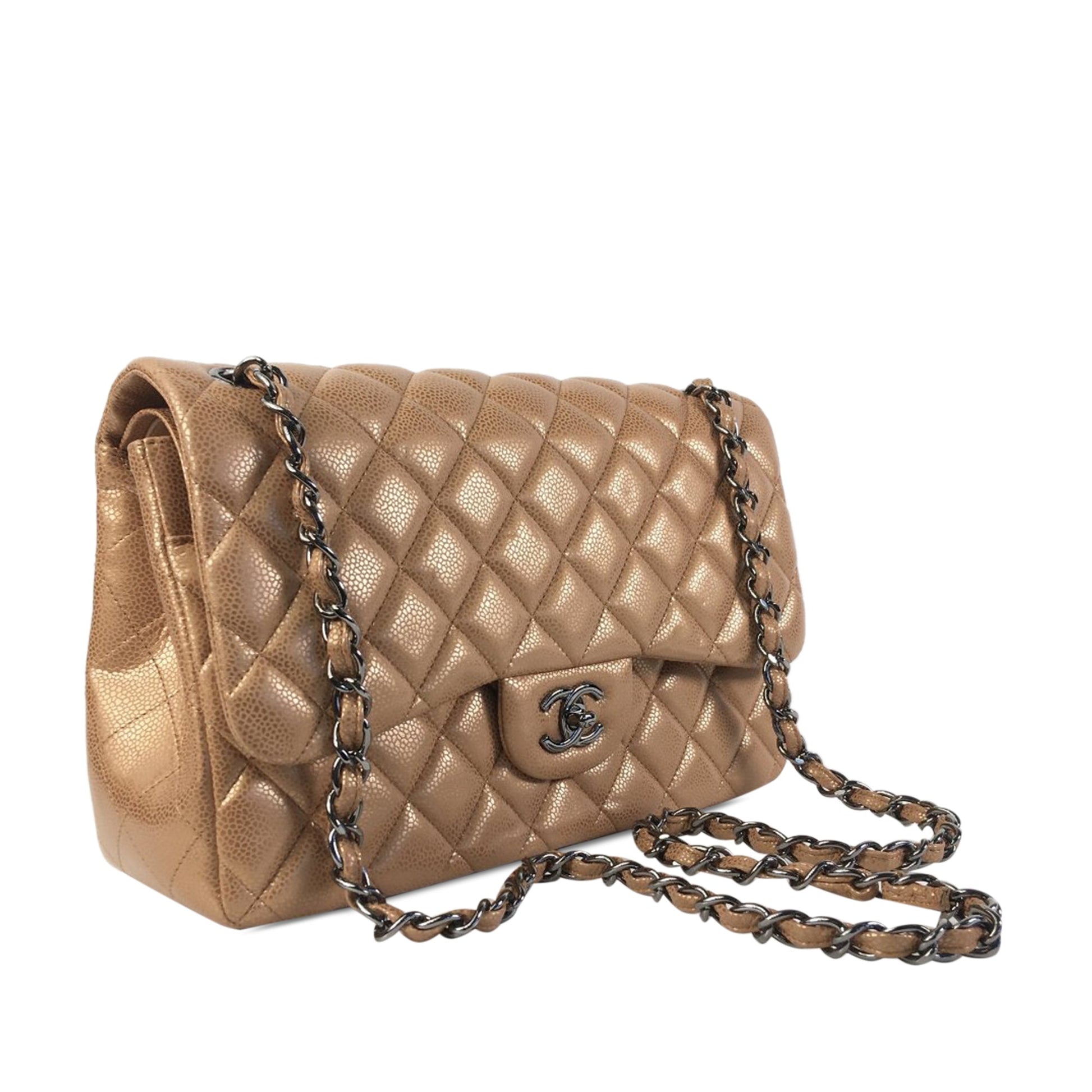 CHANEL Jumbo Classic Iridescent Caviar Double Flap Shoulder Bag