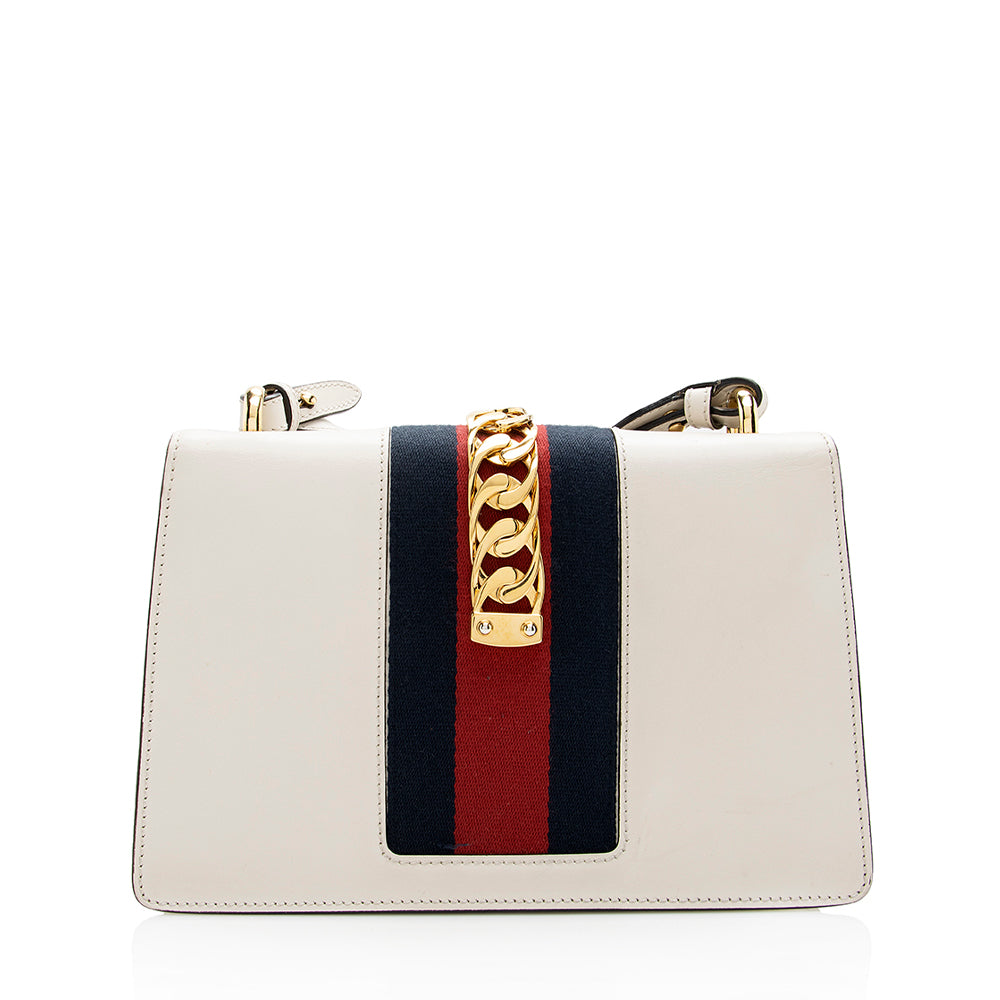 Gucci Sylvie SHF Leather Nylon Calfskin White Crossbody Bag