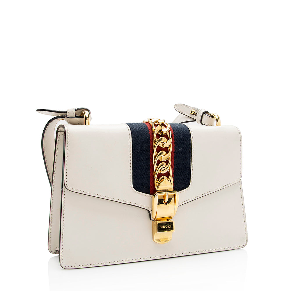 Gucci Sylvie SHF Leather Nylon Calfskin White Crossbody Bag