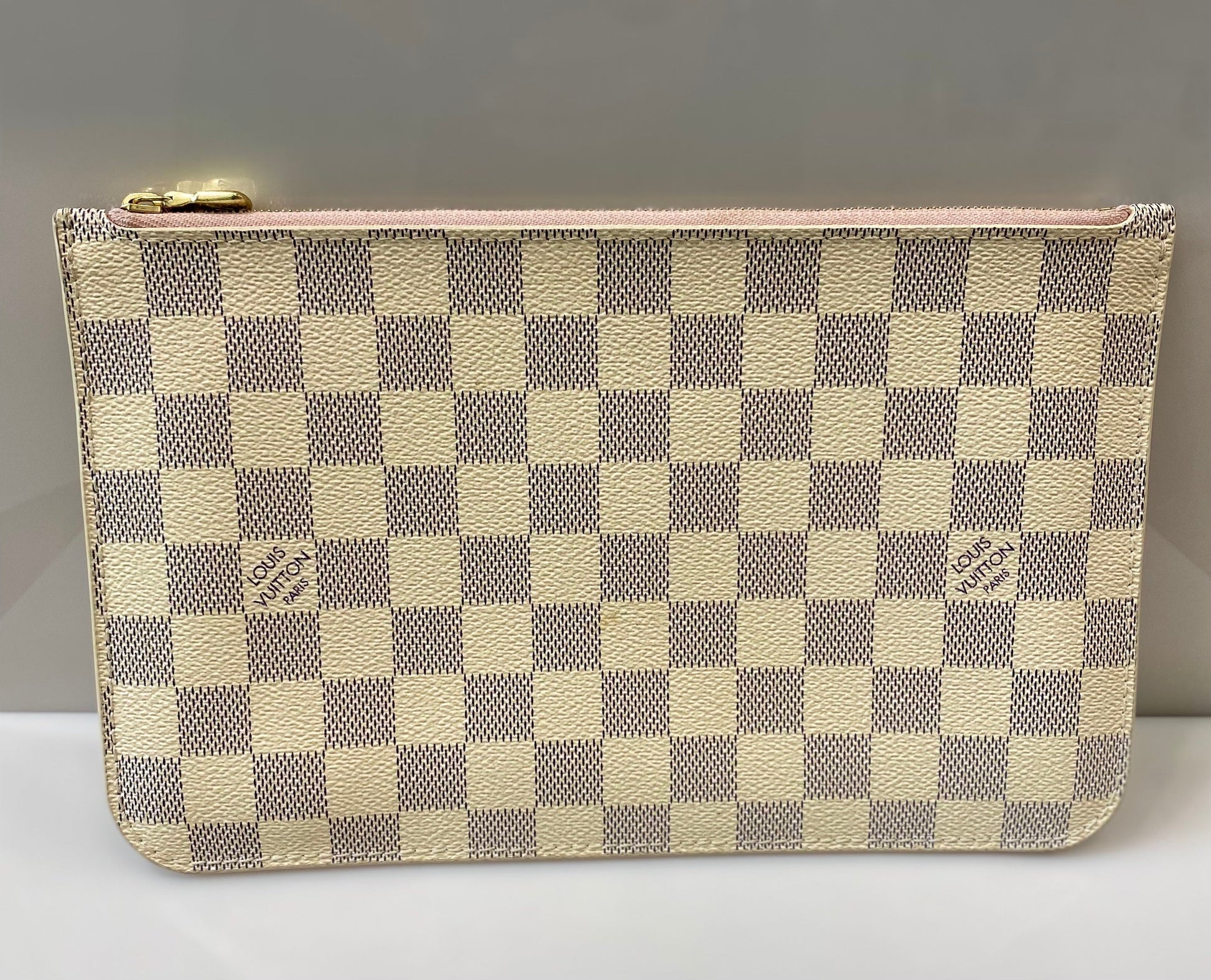 Louis Vuitton AZUR POCHETTE ROSE Damier Neverfull Tote Bag Rose Ballerine