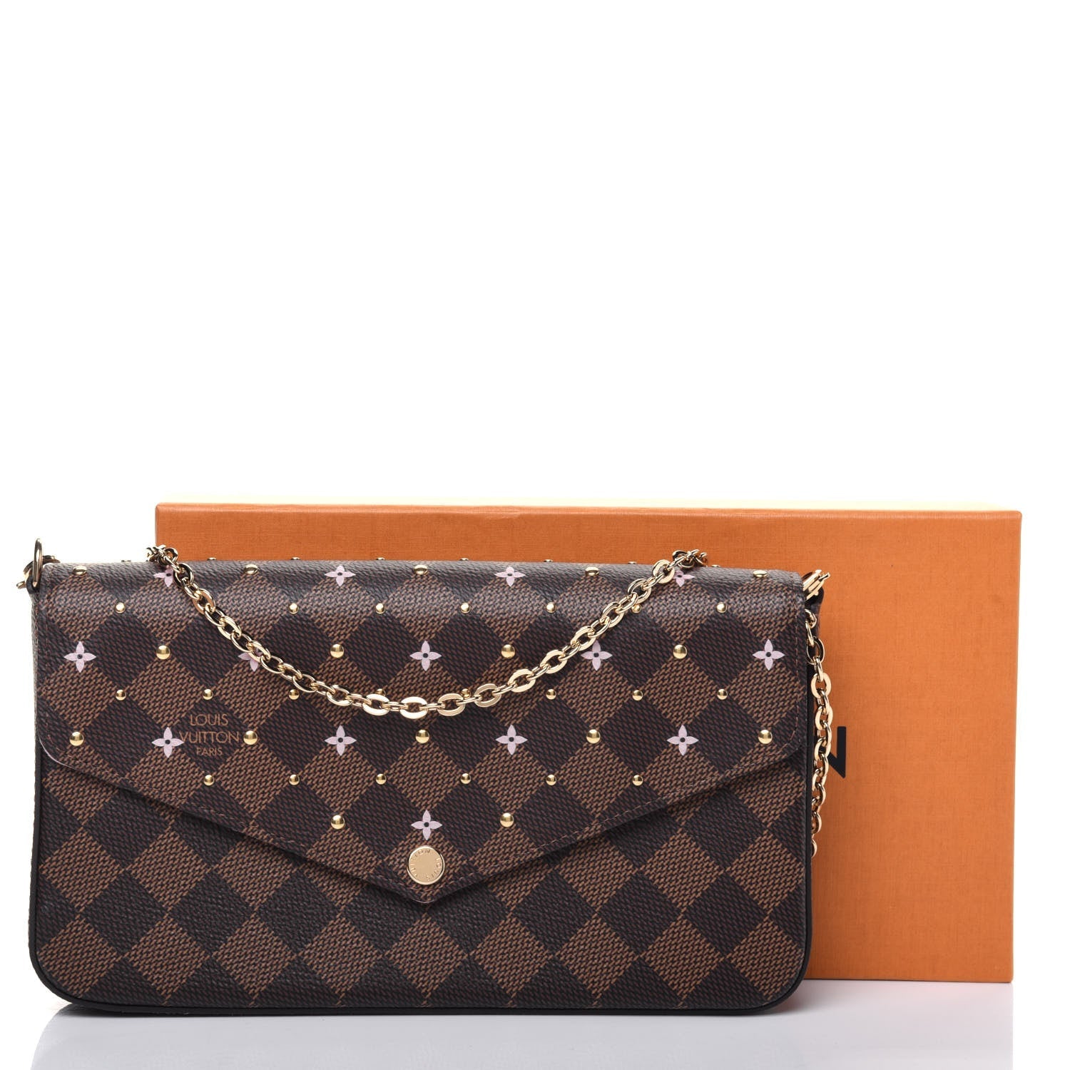 Louis Vuitton EBENE FLOWER STUDDED FELICIE POCHETTE Damier Clutch Bag