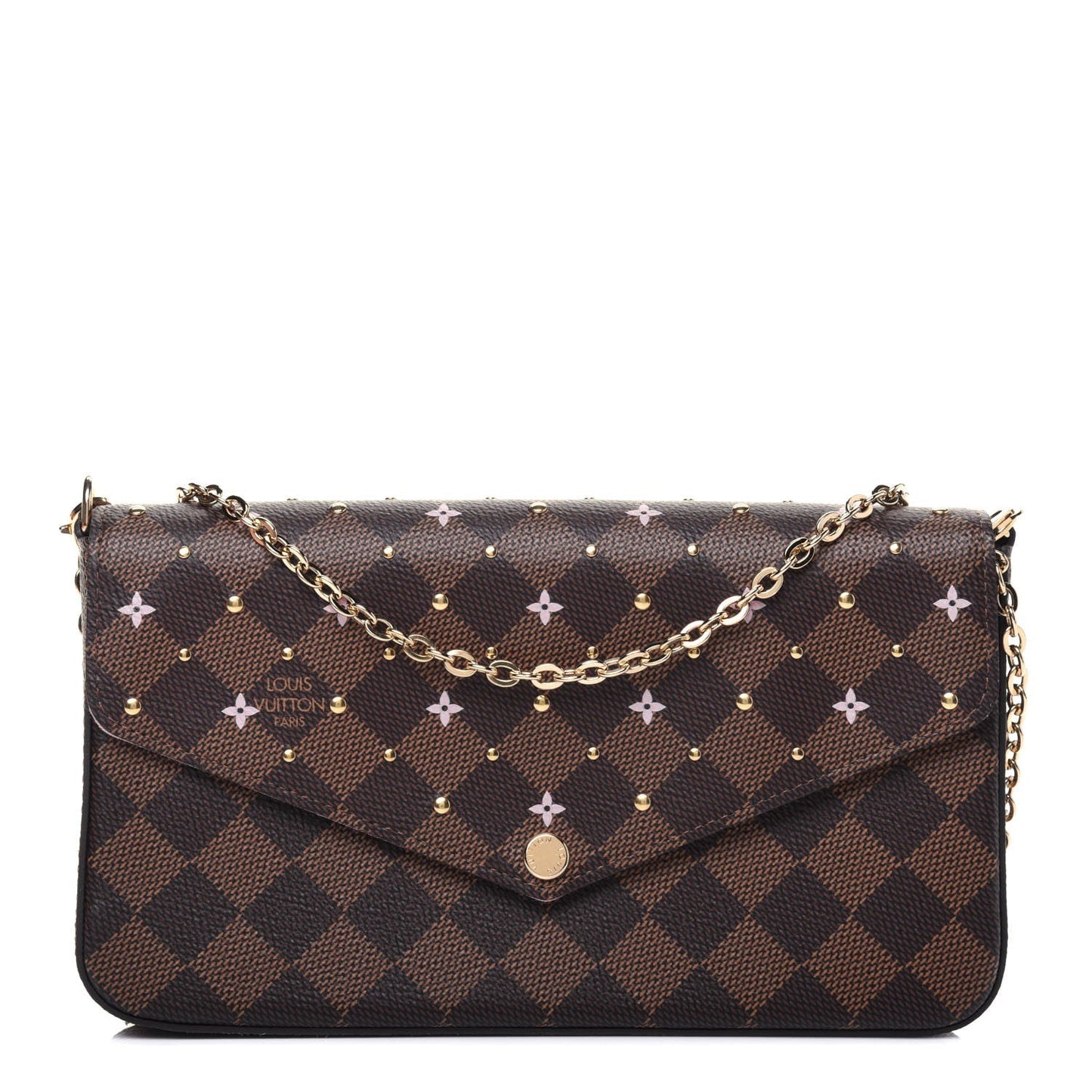 Louis Vuitton EBENE FLOWER STUDDED FELICIE POCHETTE Damier Clutch Bag