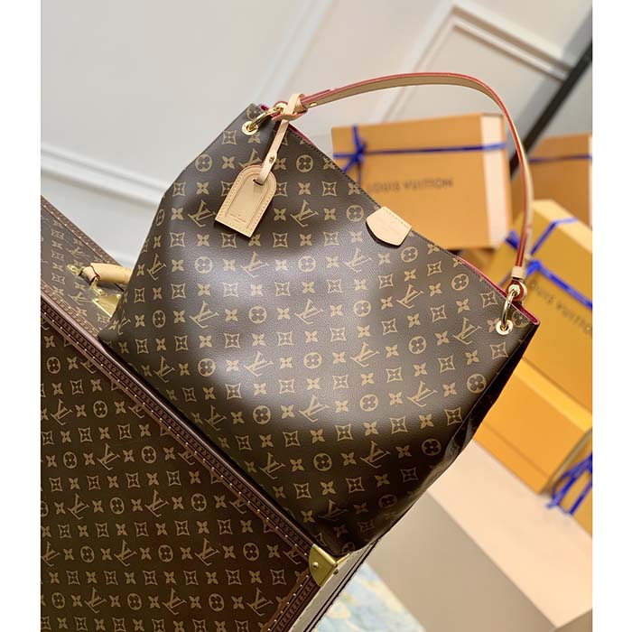 Louis Vuitton LV Unisex Graceful MM Hobo Pivoine Pink Monogram Coated Canvas