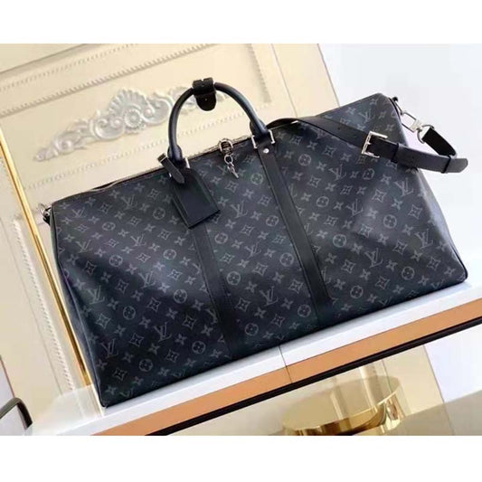 Louis Vuitton LV Unisex Keepall Bandoulière 55 Travel Bag Coated Canvas Cowhide