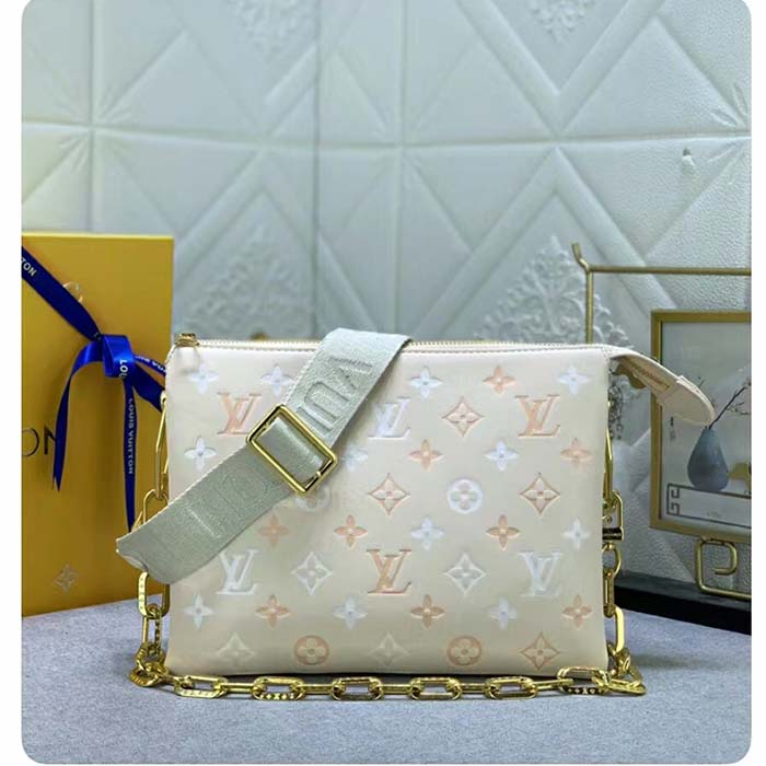 Louis Vuitton LV Women Coussin PM Handbag Crème Beige Lambskin Cowhide Leather