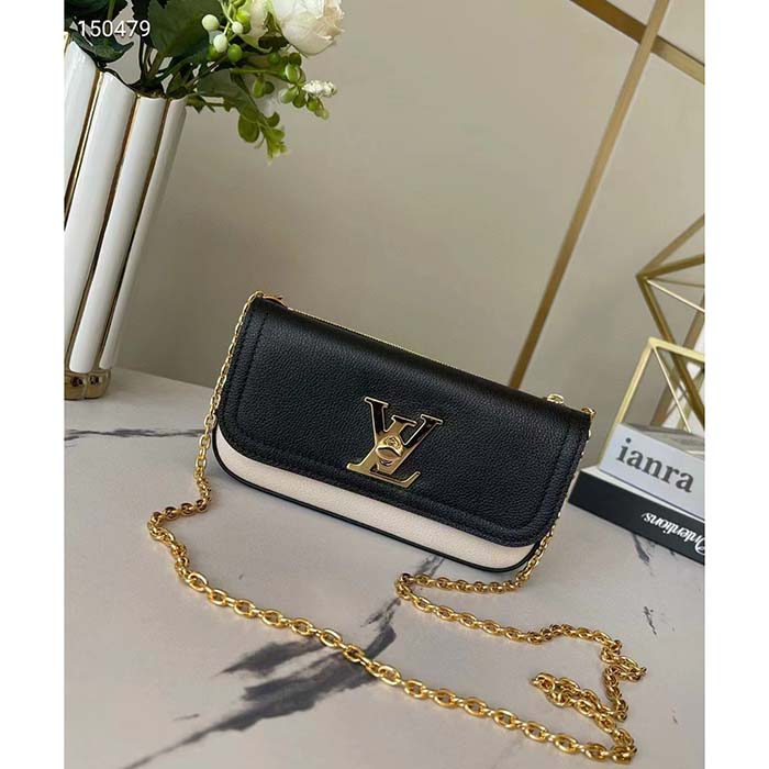 Louis Vuitton LV Women Lockme Tender Pochette Black Cream Grained Calf Leather