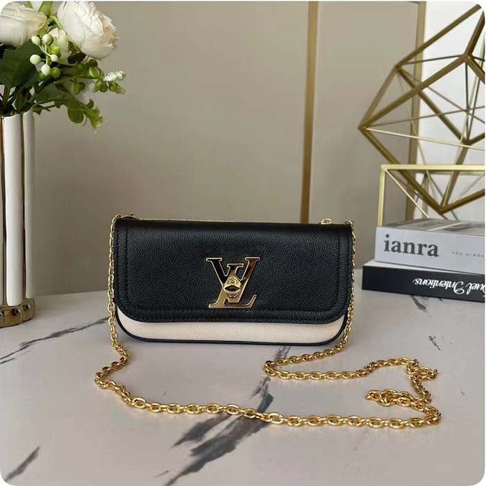 Louis Vuitton LV Women Lockme Tender Pochette Black Cream Grained Calf Leather