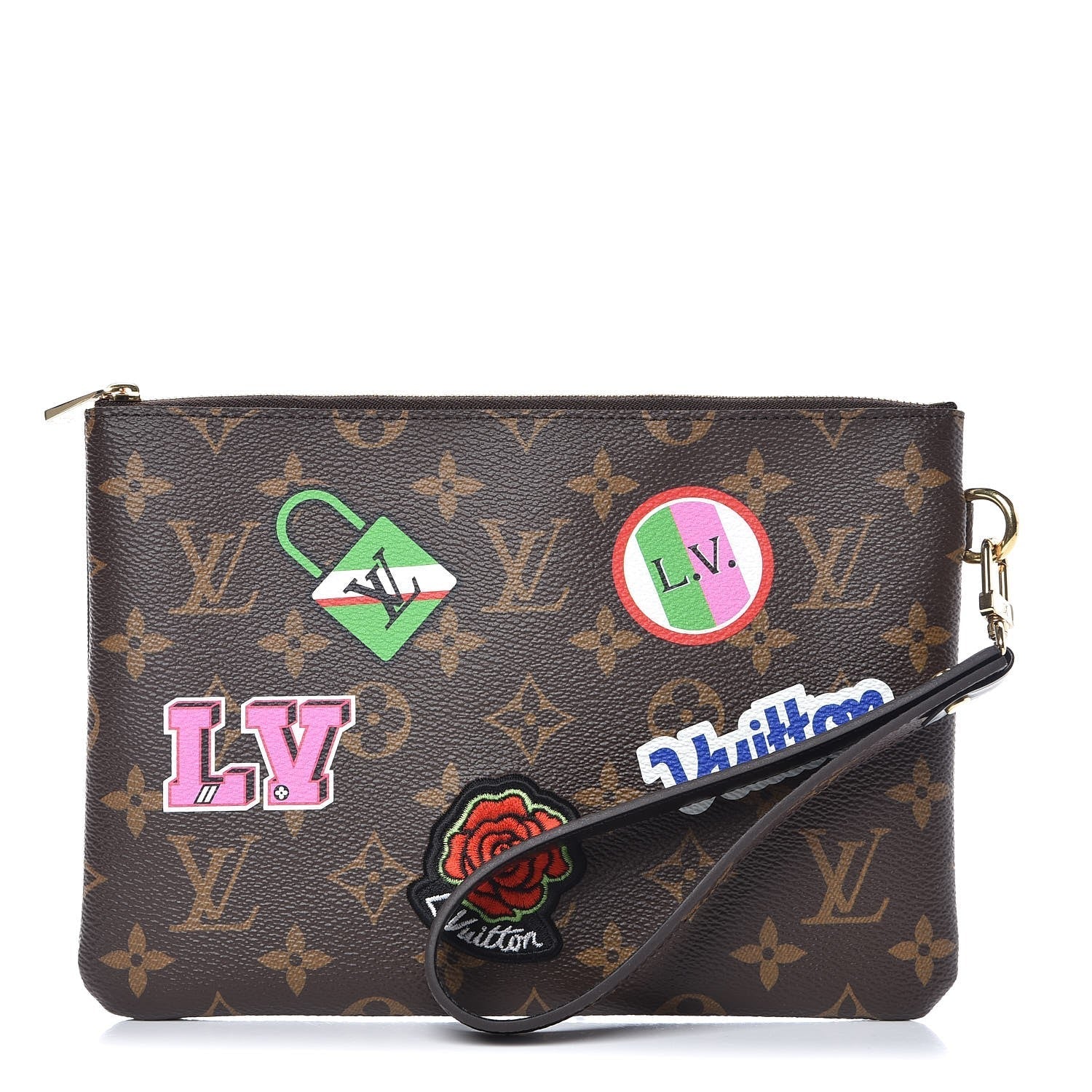 Louis Vuitton LIMITED EDITION PATCH CITY WRISTLET Monogram Clutch Bag