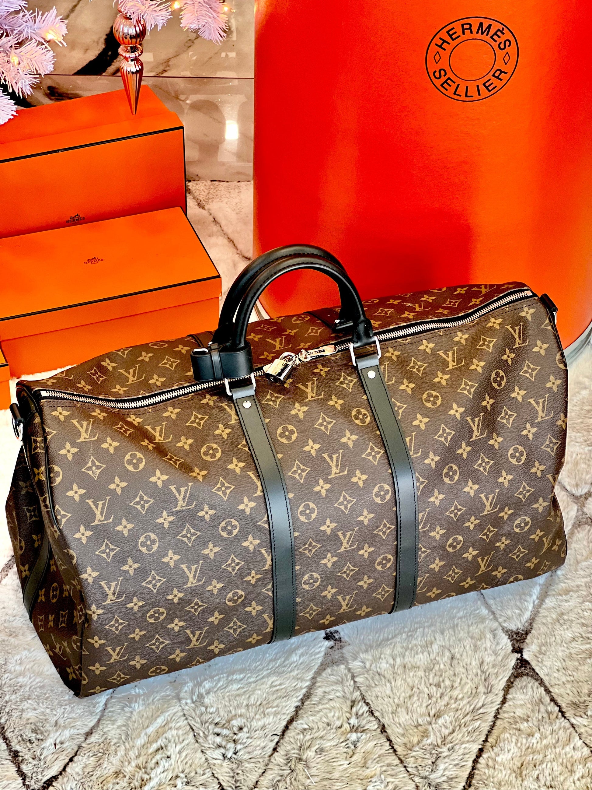 Louis Vuitton MACASSAR KEEPALL 55 Monogram Travel Bag Bandoulliere 56