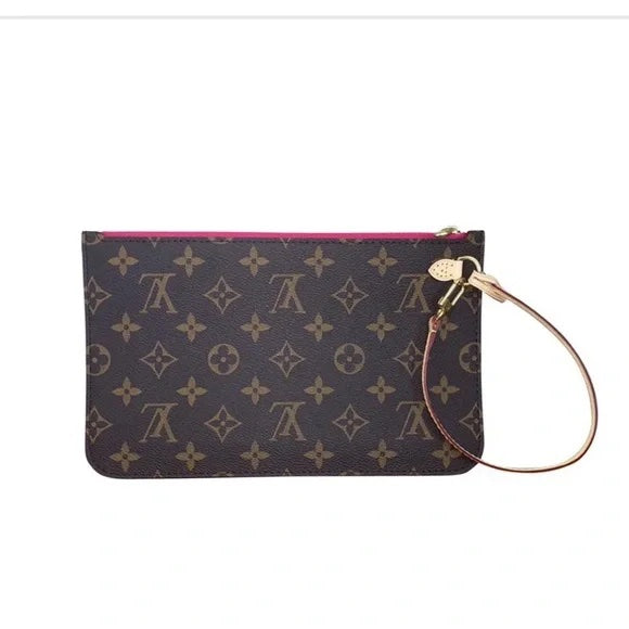 Louis Vuitton MM GM POCHETTE Monogram Pink Neverfull Tote Bag