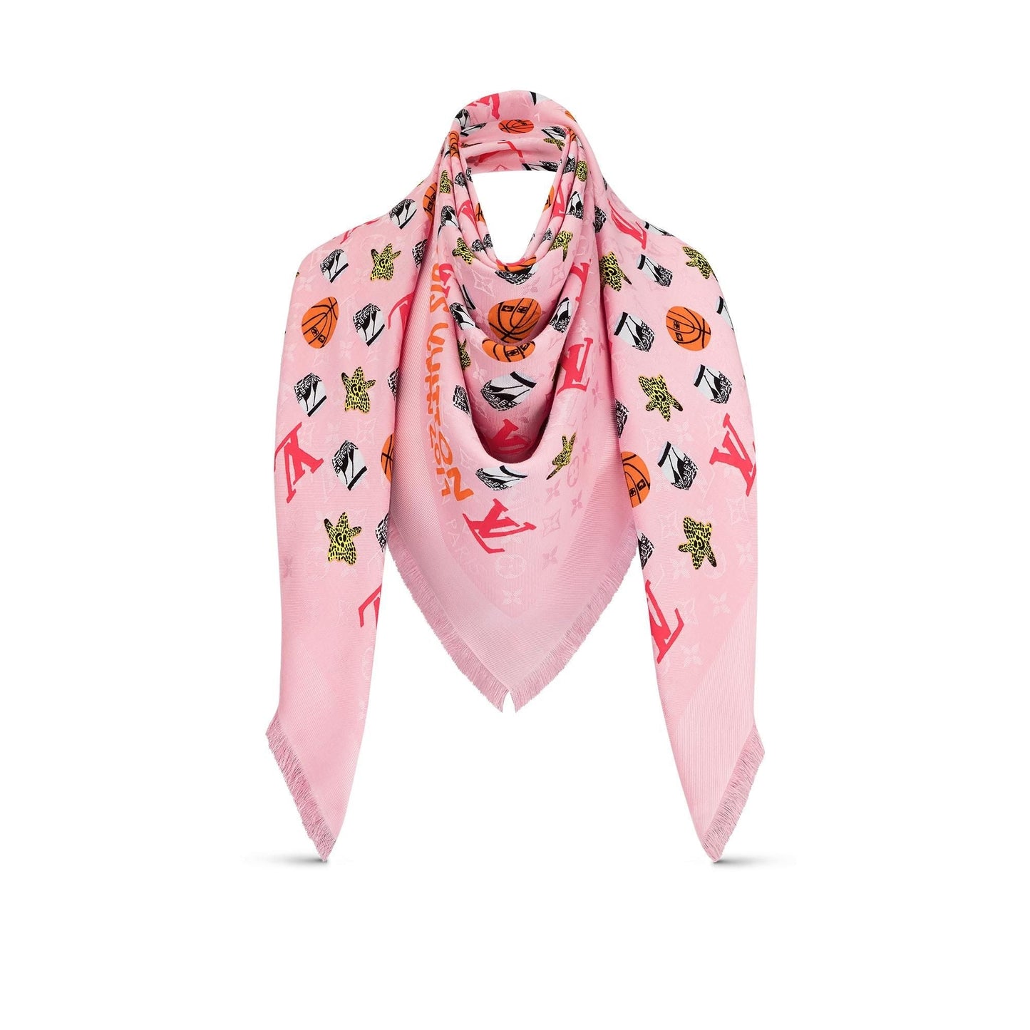 Louis Vuitton Jonas Wood Silk Wool Stole Monogram Pink Handbag