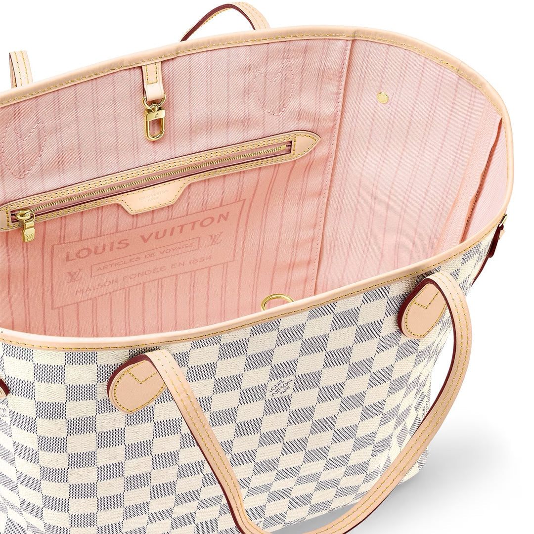 Louis Vuitton AZUR MM ROSE Damier Neverfull Tote Bag Rose Ballerine