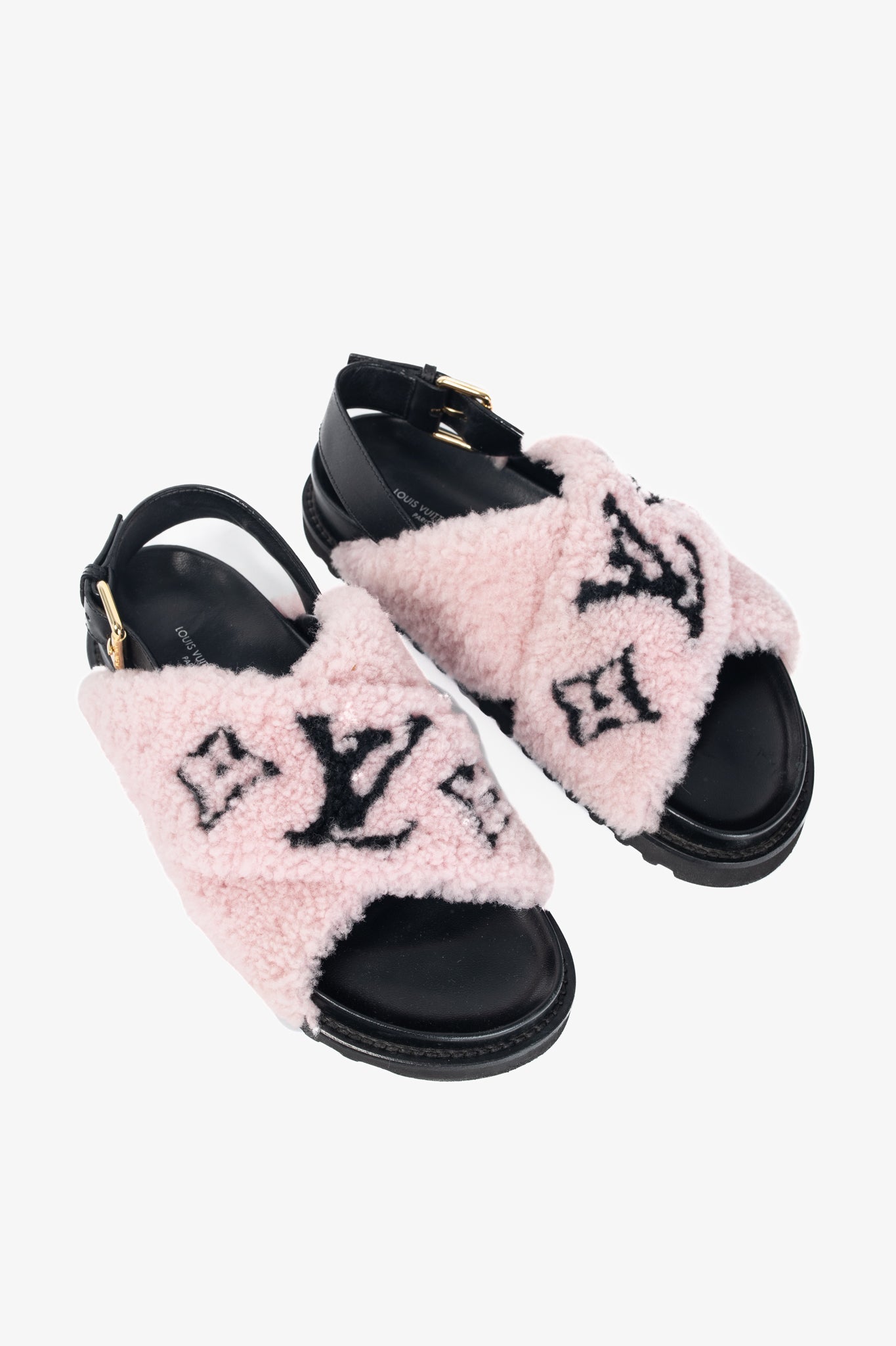 Louis Vuitton Paseo Pink Shearling Monogram Slingback Sandals