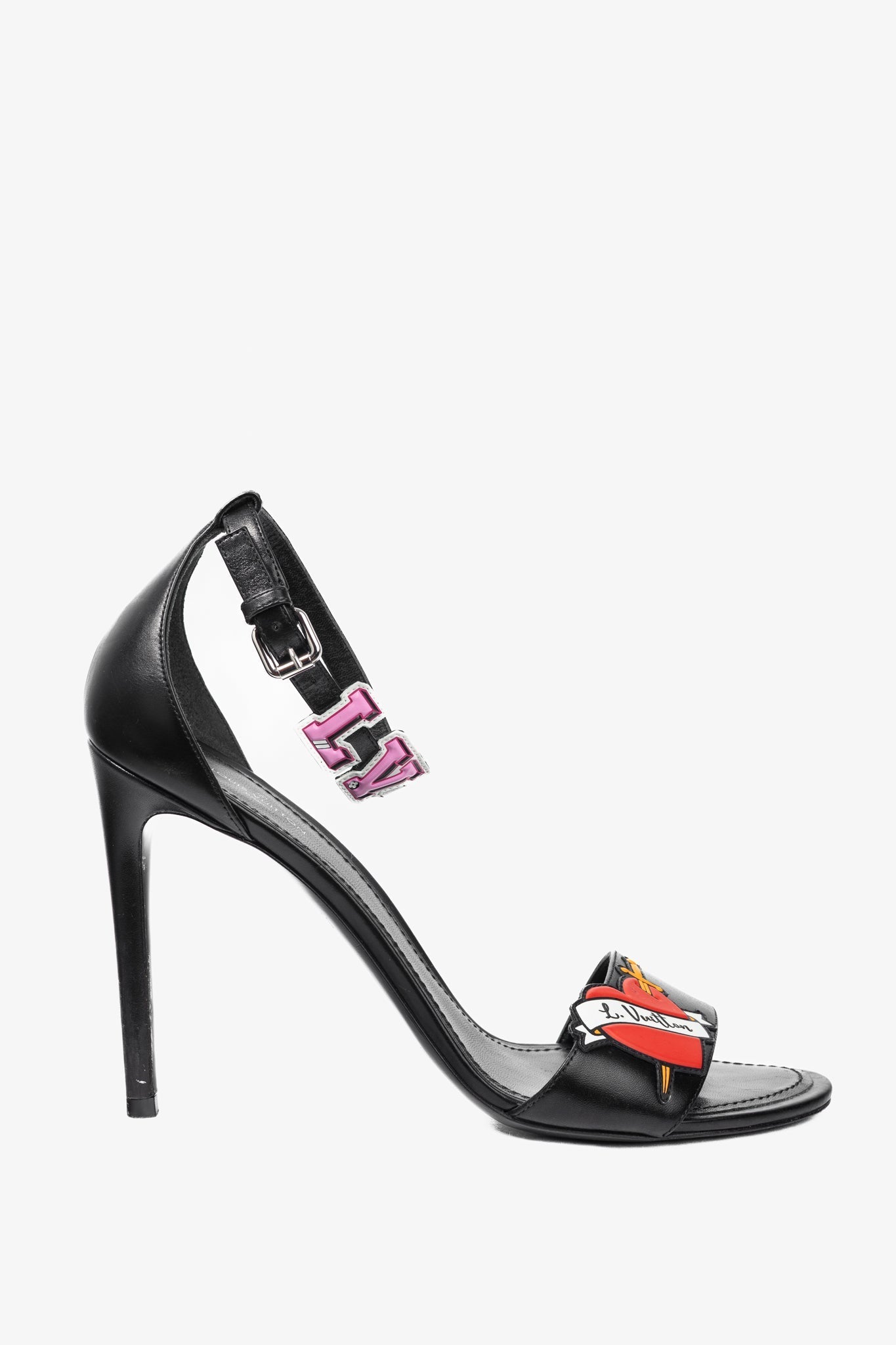 Louis Vuitton Black Leather LV Patch Sandals