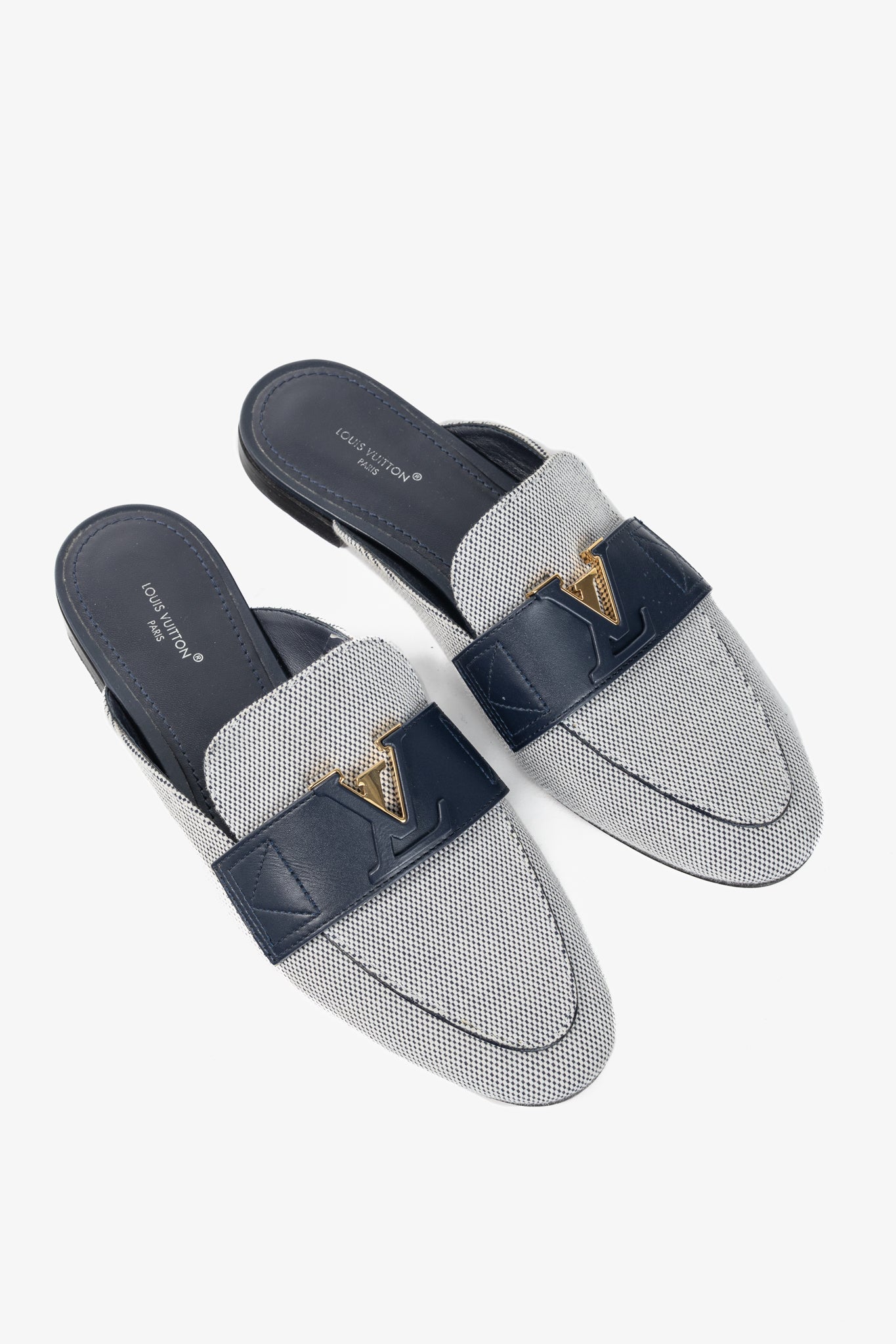Louis Vuitton LV Mare White & Navy Open Back Loafers