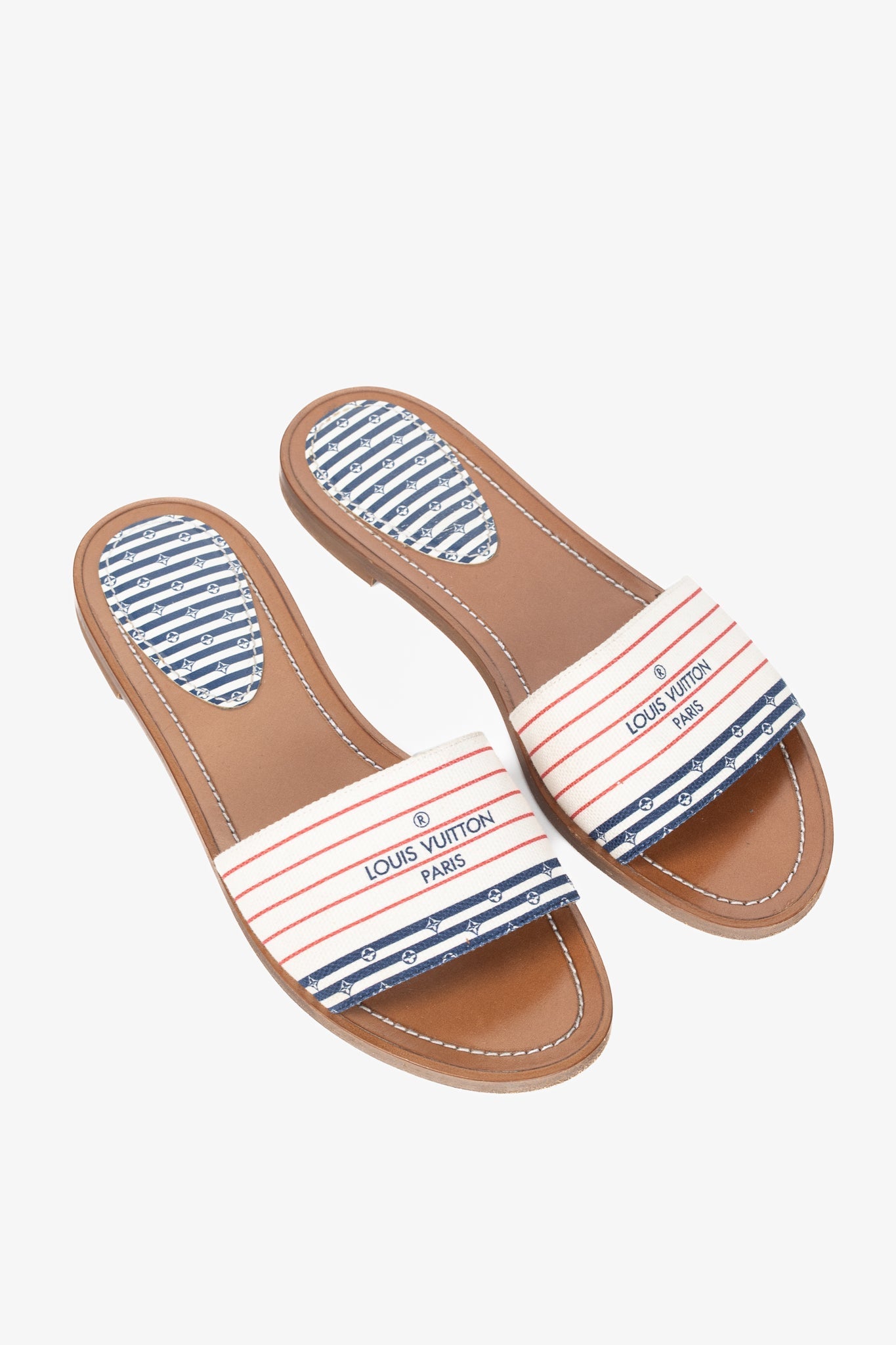 Louis Vuitton Escale Lock It Bleu Normal Striped Flat Mule Sandals