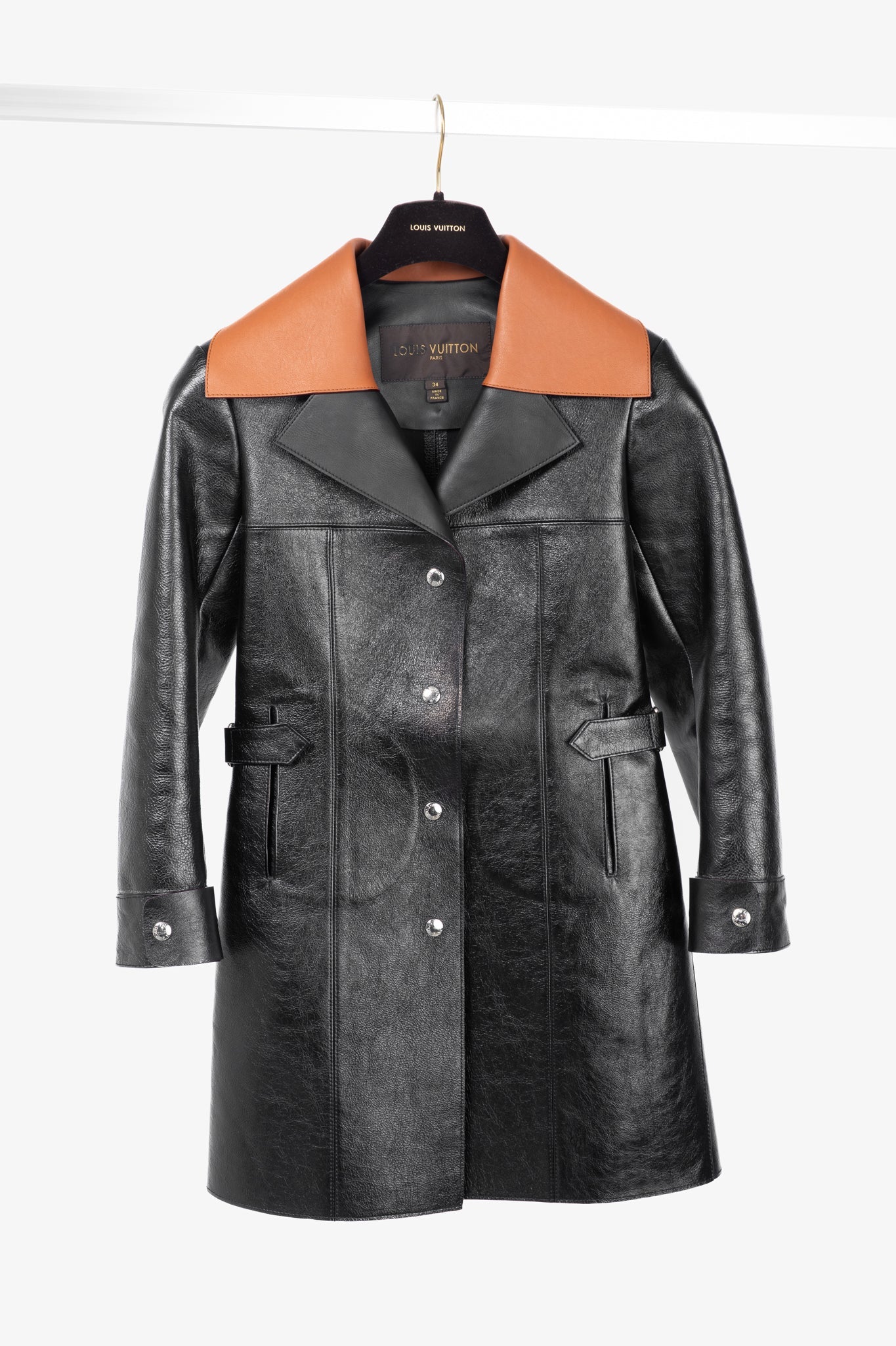 Louis Vuitton AW/14 Runway Black Calfskin Leather Snap Coat