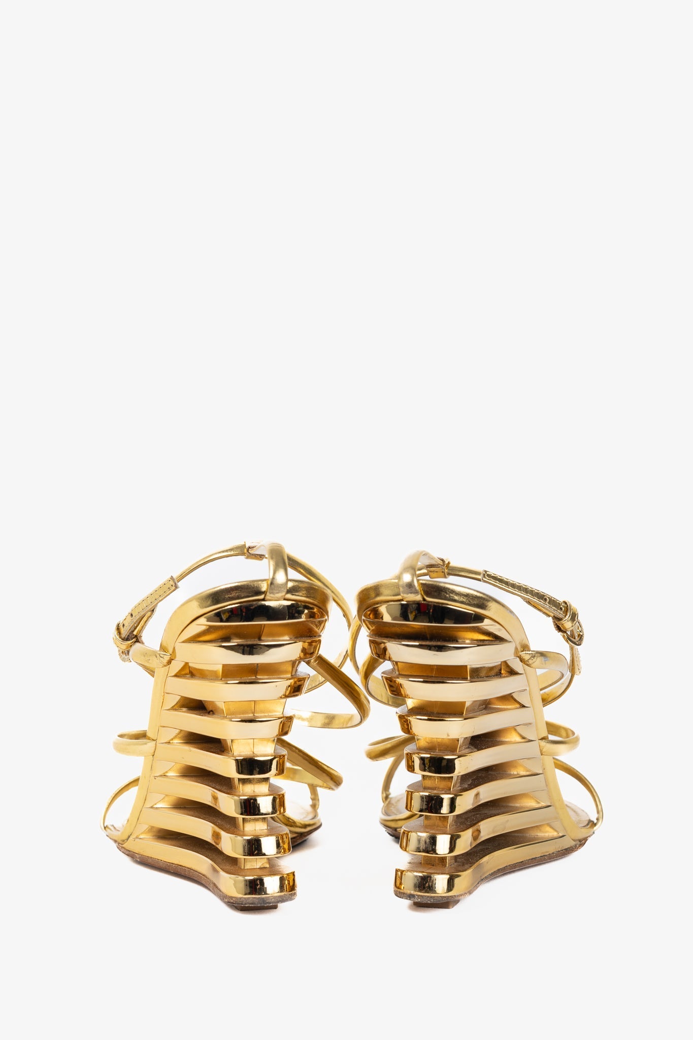 Louis Vuitton Lime Wedge Gold Leather Stepped-Heel Sandals