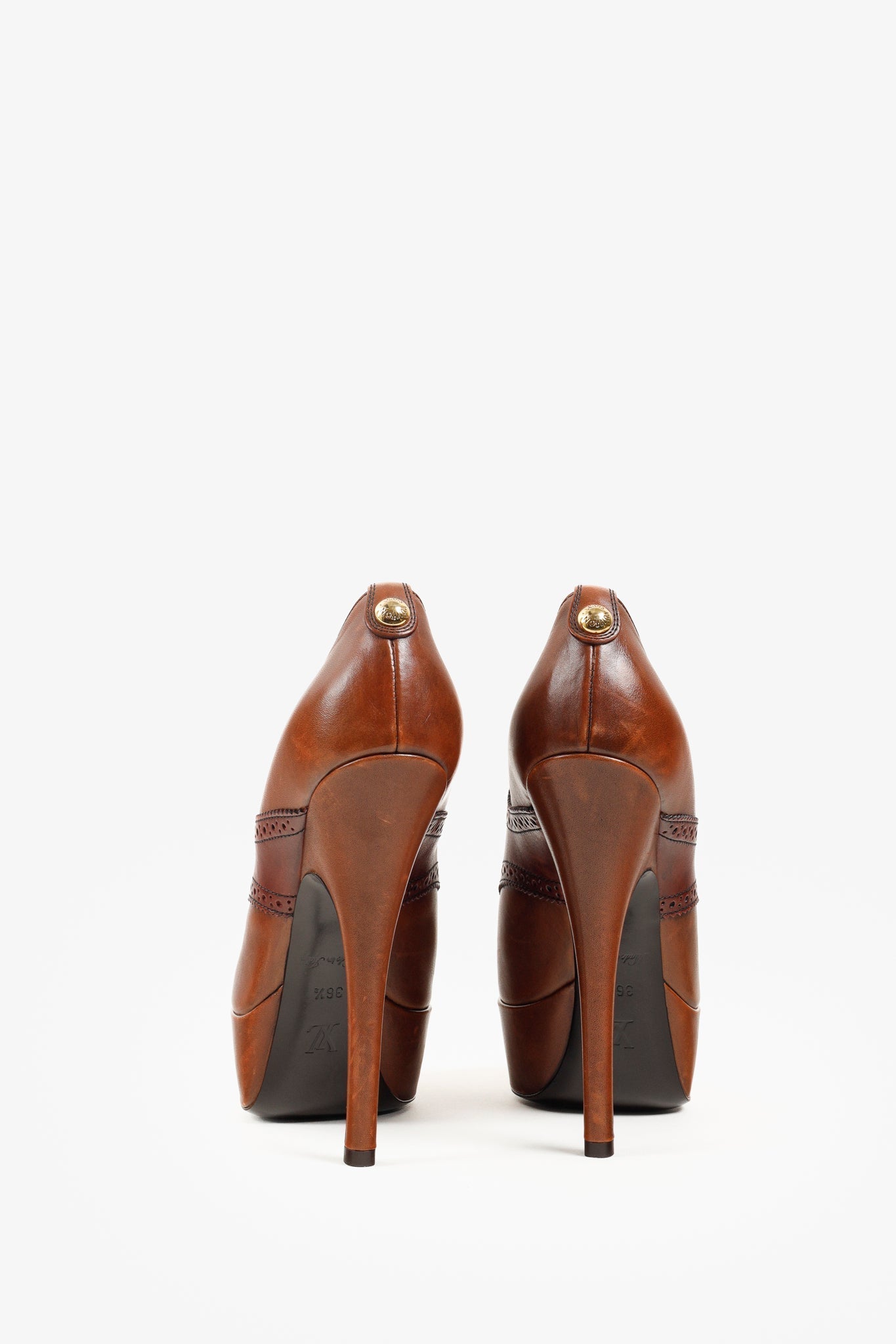 Louis Vuitton Brown Leather Lace Peep Toe Oxford Pumps