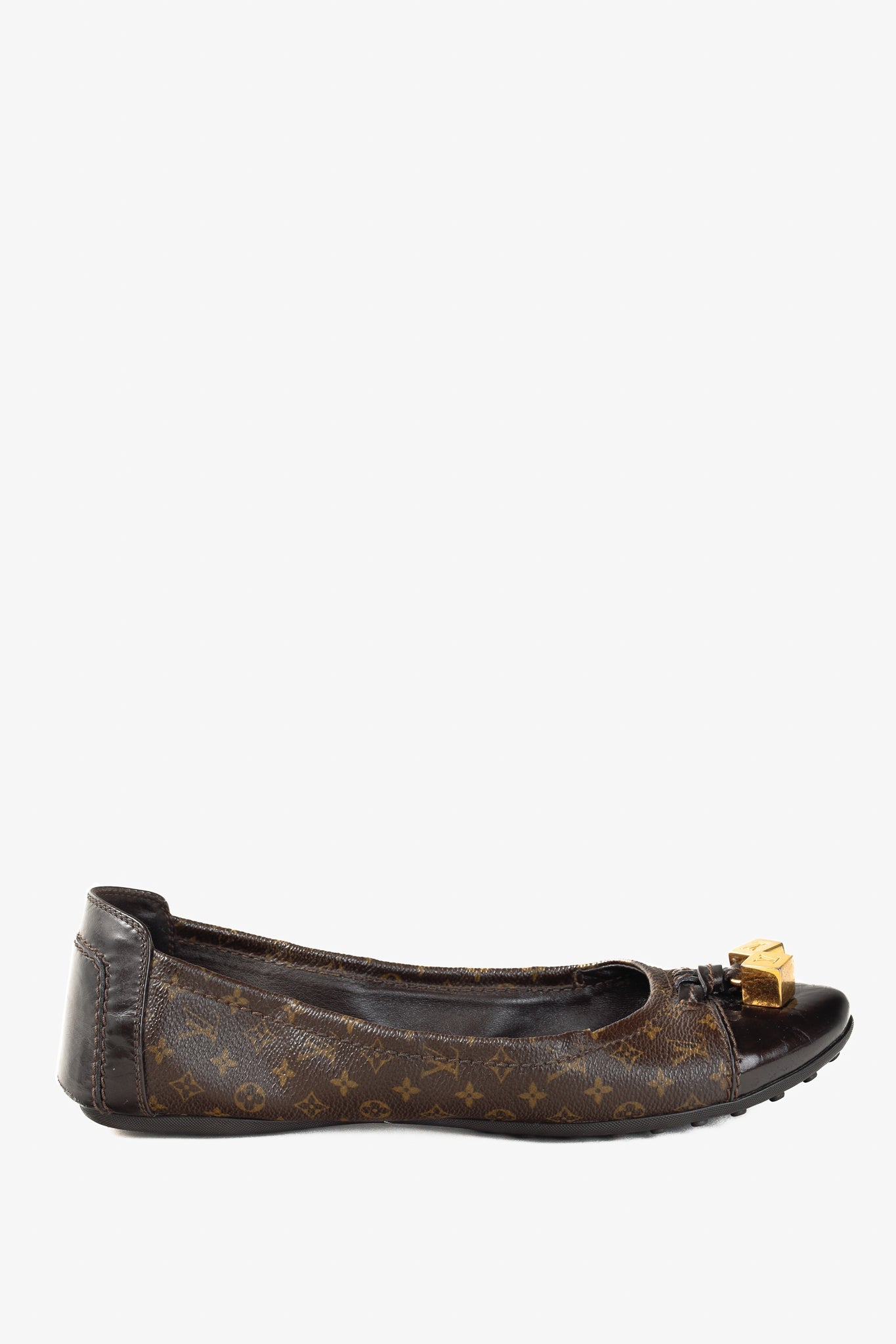 Louis Vuitton Lovely Golden-Cube Ballet Driving Flats in Brown Monogram
