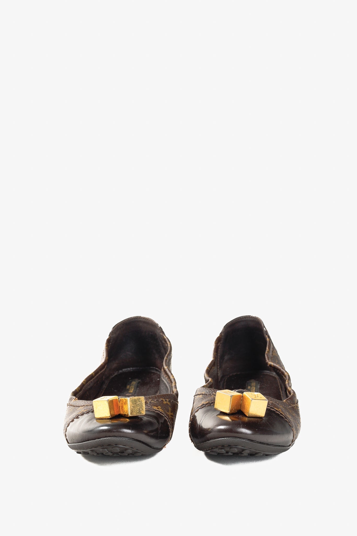 Louis Vuitton Lovely Golden-Cube Ballet Driving Flats in Brown Monogram