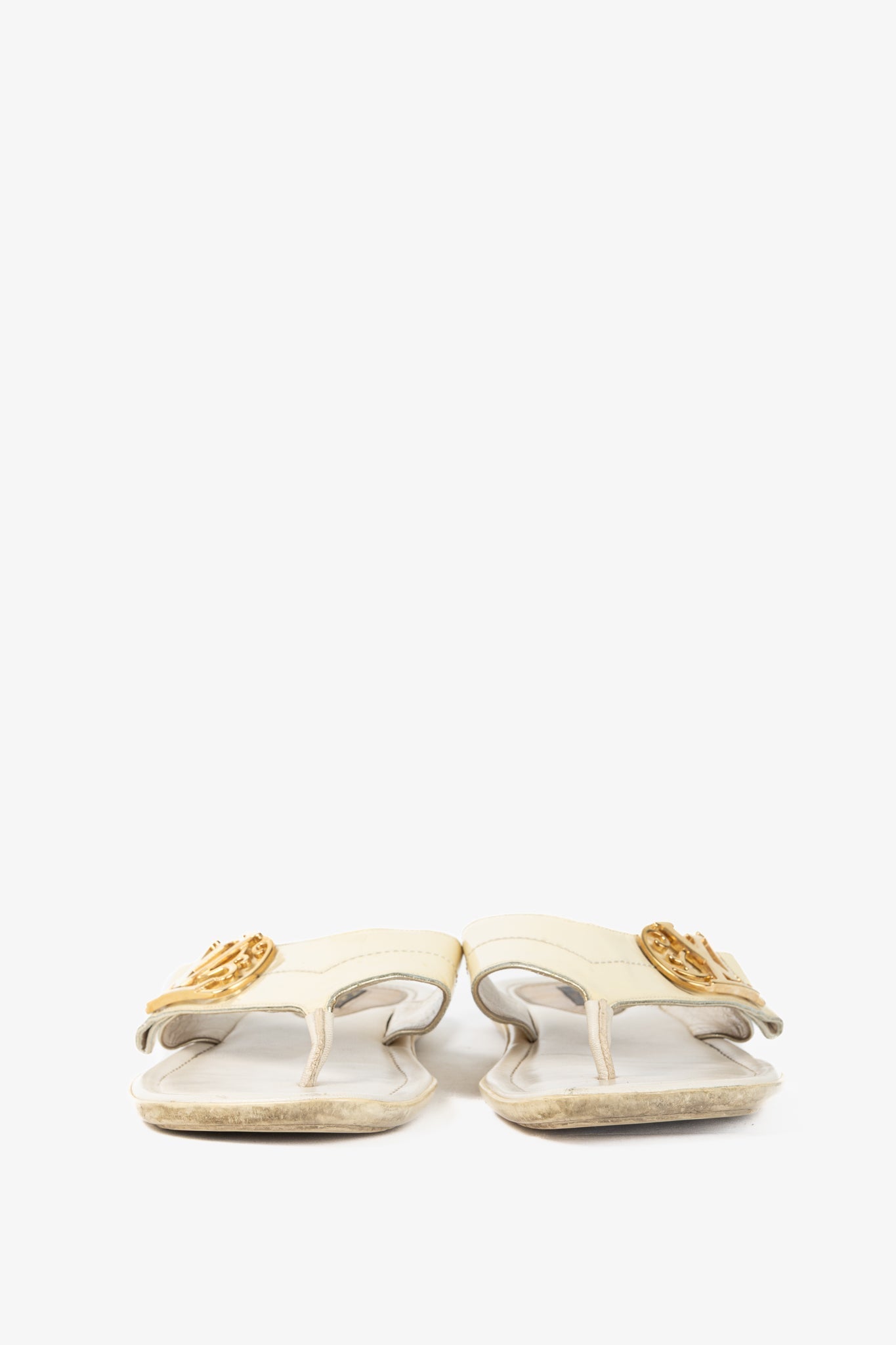 Louis Vuitton Zoé Blanc Patent-Leather LV Flat Thong Sandals