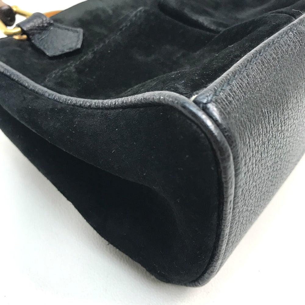 Gucci x Pochette Bamboo Leather Suede Black Brown Shoulder Bag