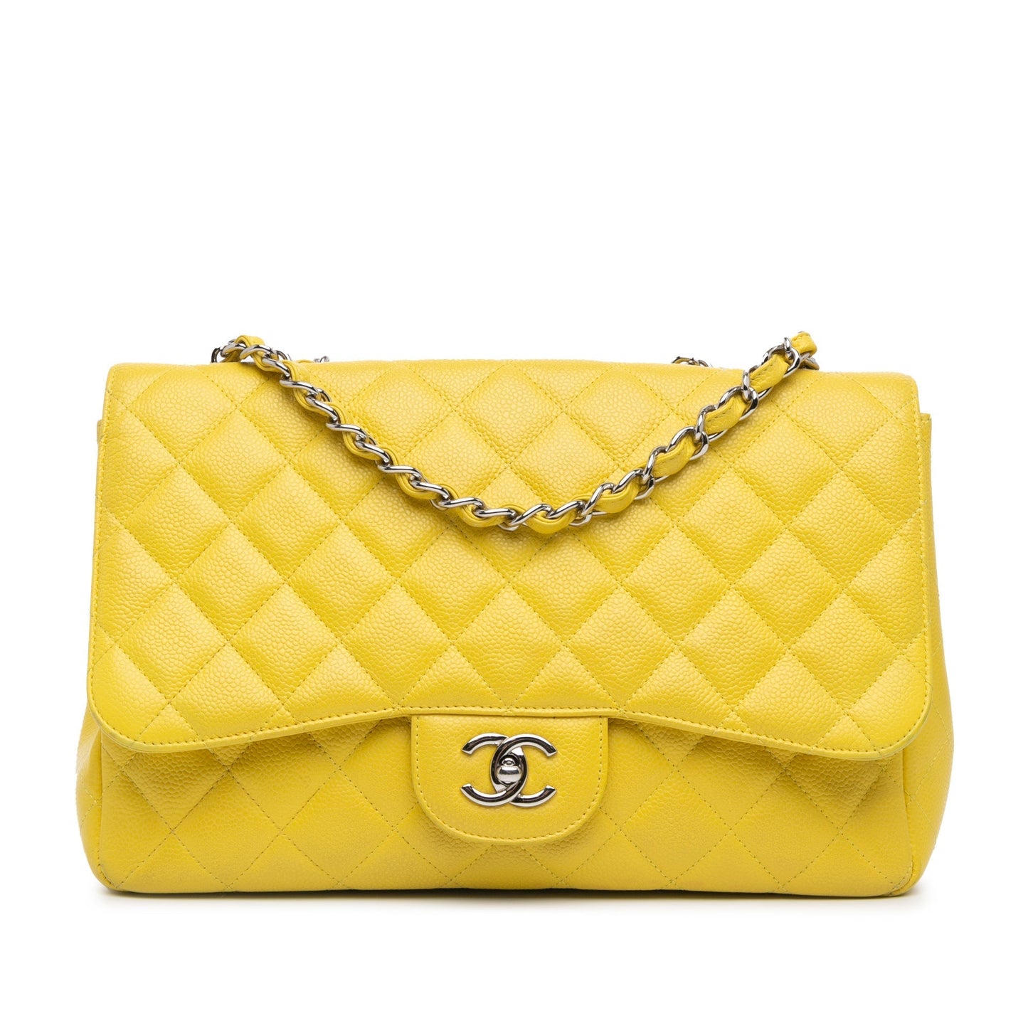 Yellow Chanel Jumbo Classic Caviar Single Flap Shoulder Bag