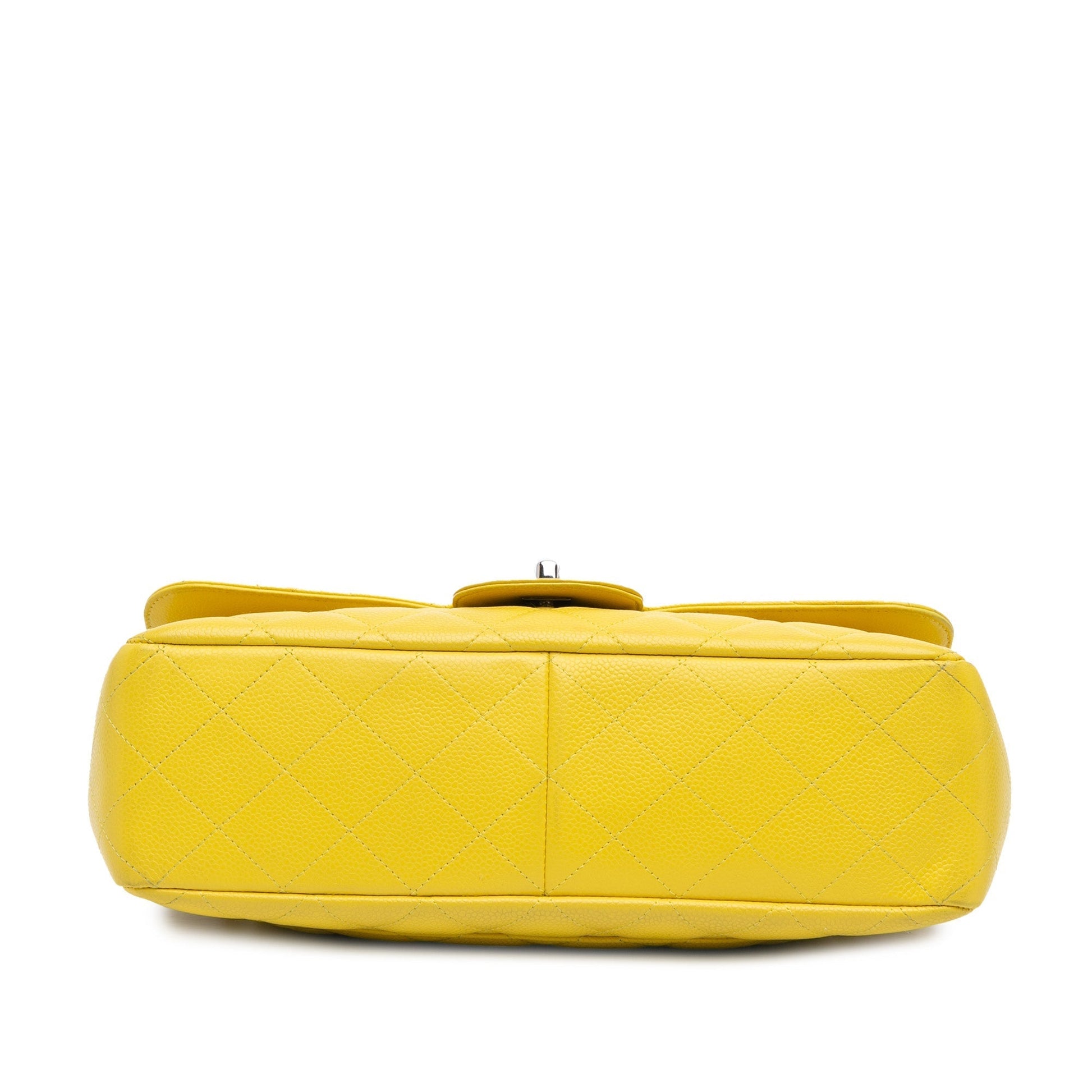 Yellow Chanel Jumbo Classic Caviar Single Flap Shoulder Bag