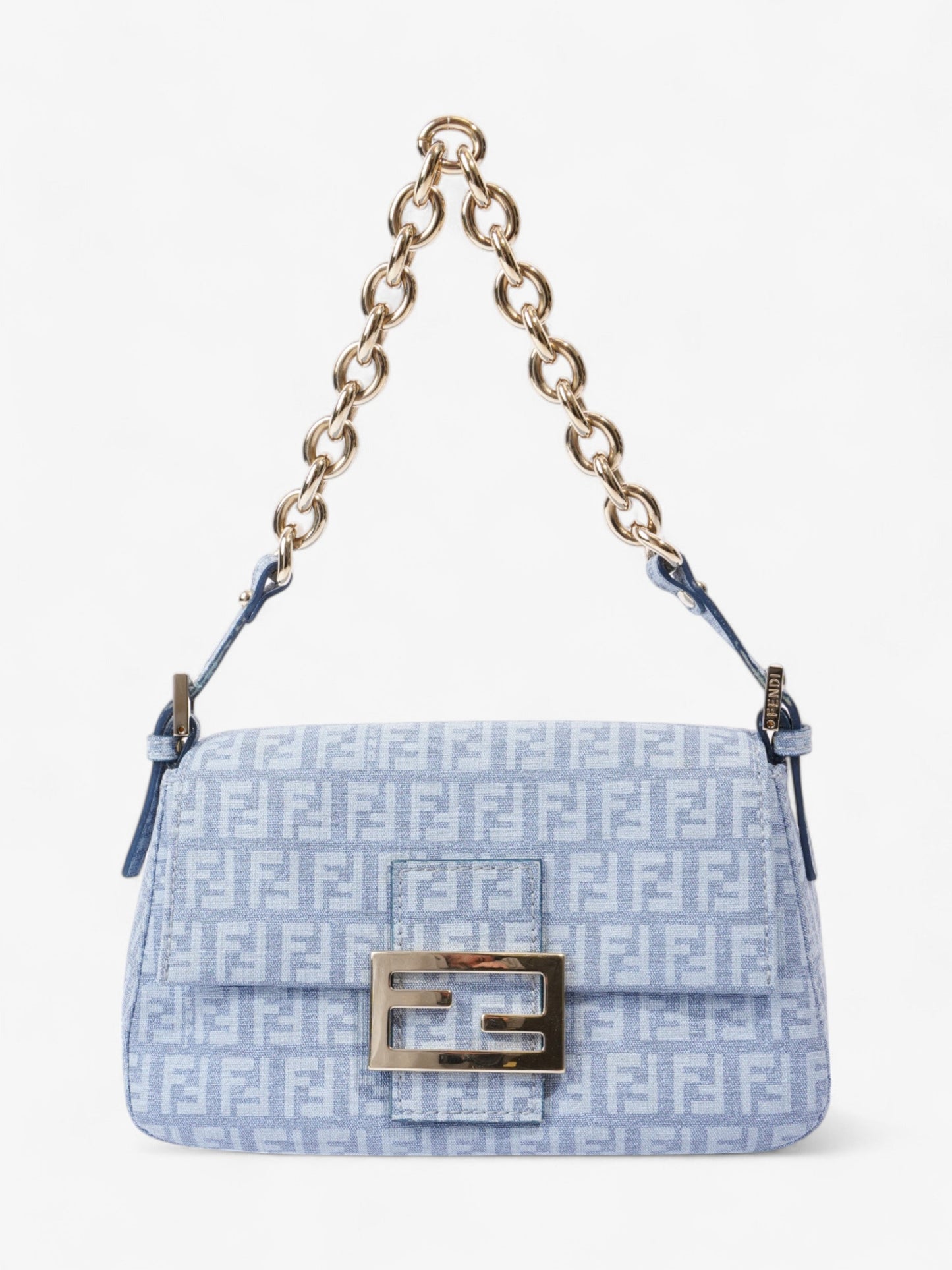 Fendi Mama Baguette Shoulder Bag Canvas Blue Mini