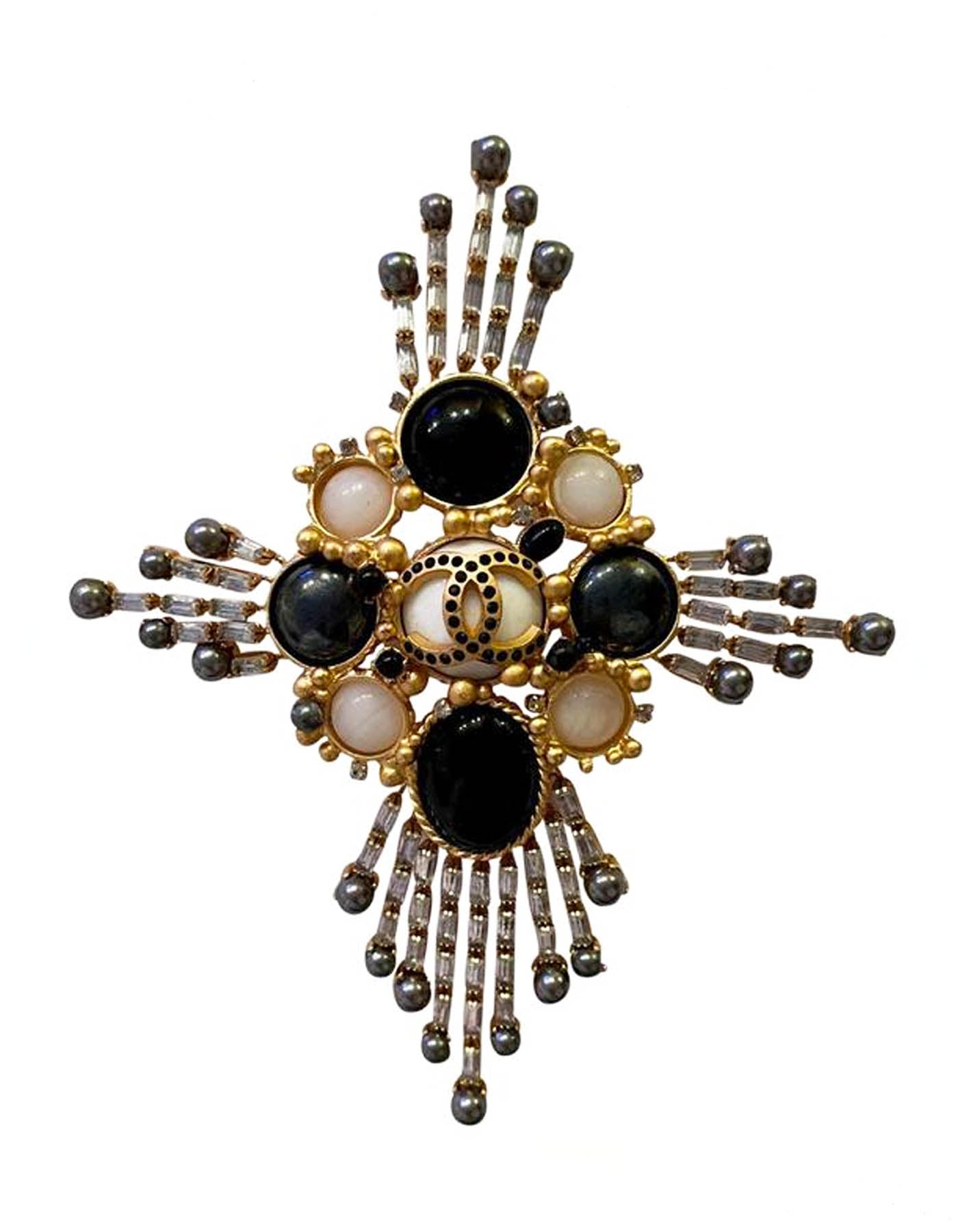 Chanel Crystal,faux Pearl & Resin Large CC Cross Brooch
