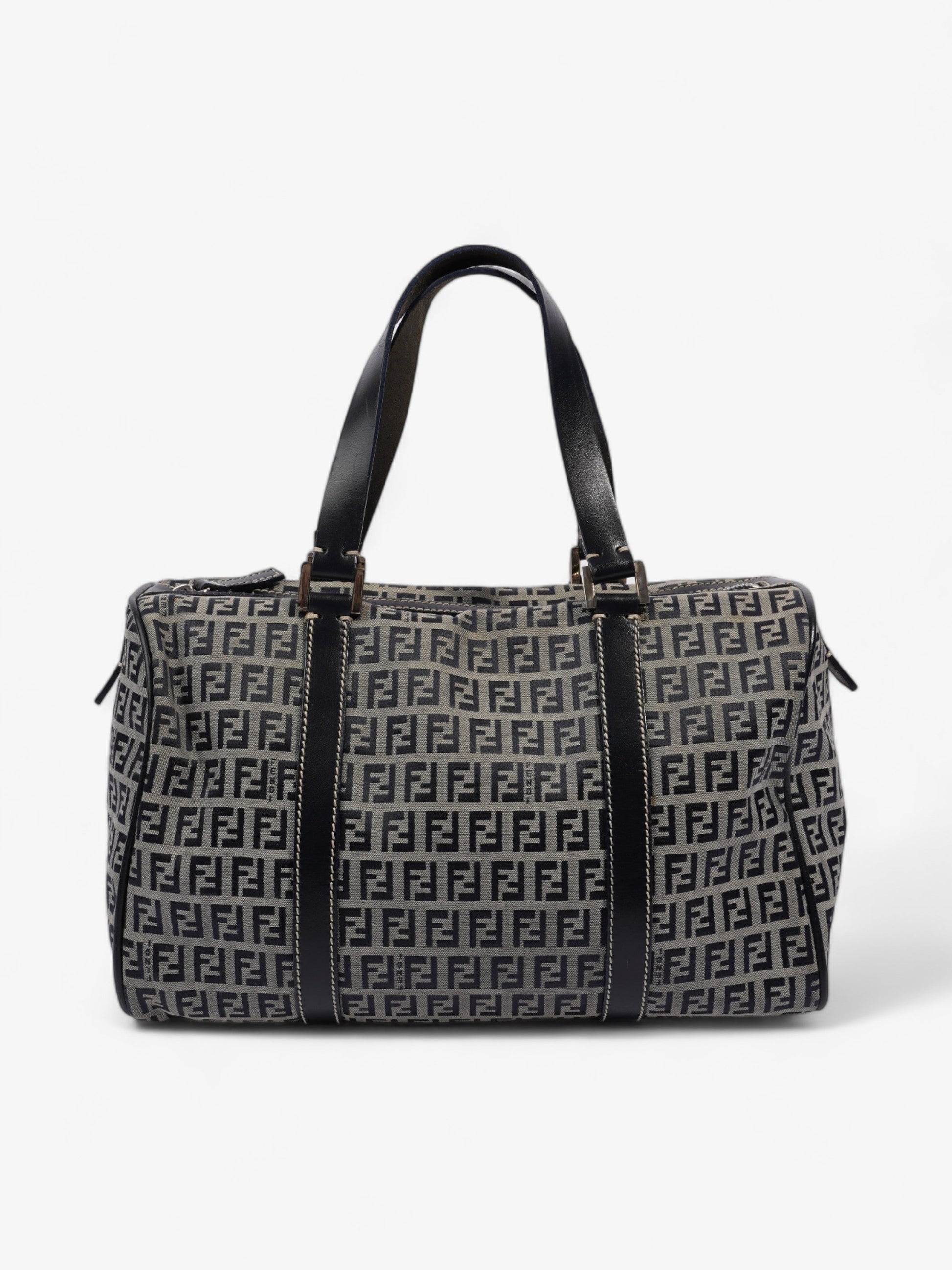 Fendi Zucchino Boston Grey Travel Bag Canvas Gray Navy
