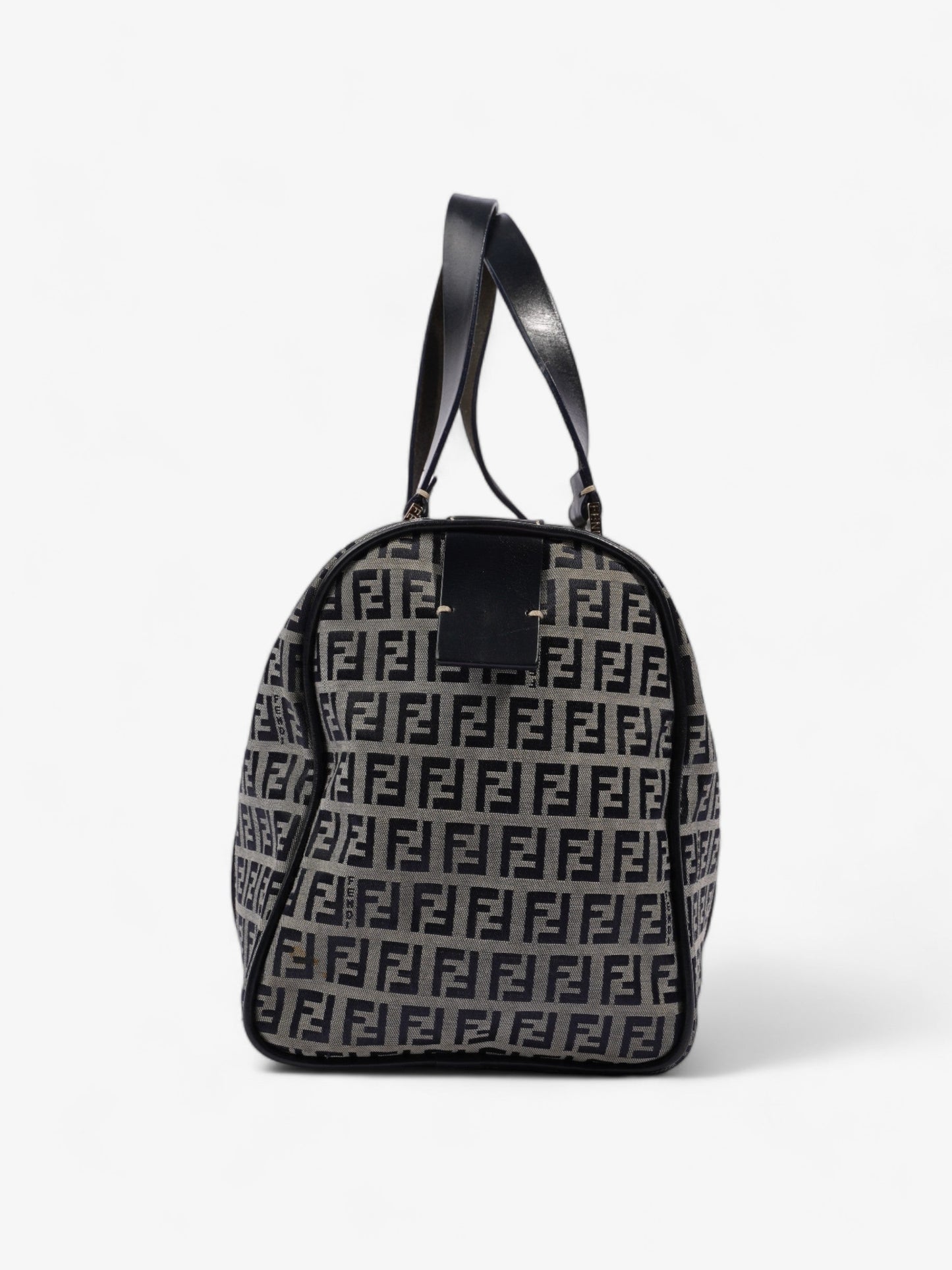 Fendi Zucchino Boston Grey Travel Bag Canvas Gray Navy