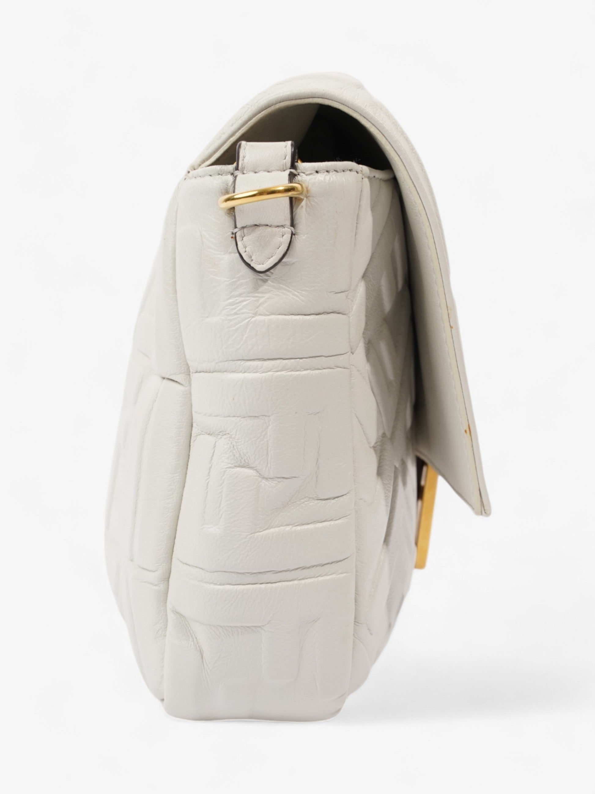 Fendi Baguette Shoulder Bag Leather White Embossed