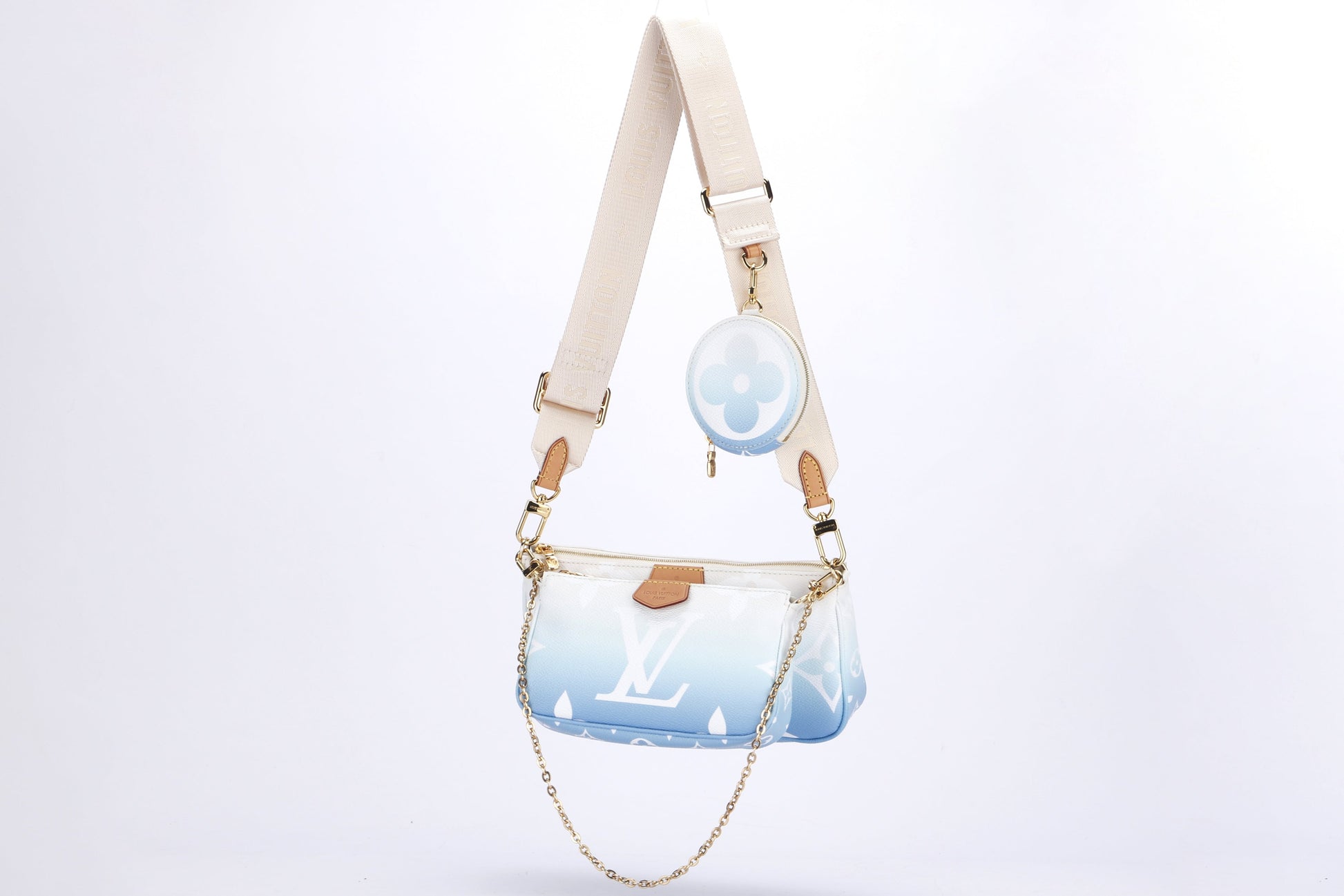 LOUIS VUITTON M57633 MULTI POCHETTE ACCESSORIES BLUE GIANT MONOGRAM CANVAS, WITH STRAP, CHAIN, DUST COVER & BOX