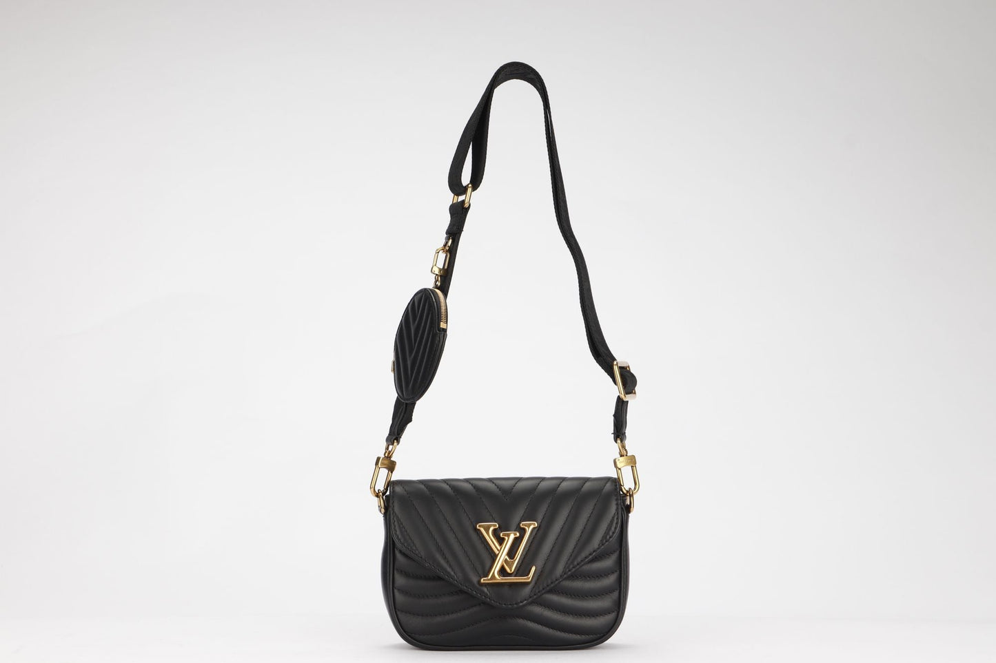 Louis Vuitton New Wave Multi Pochette (M56461) Noir Color, with Strap, Chain, Dust Cover & Box