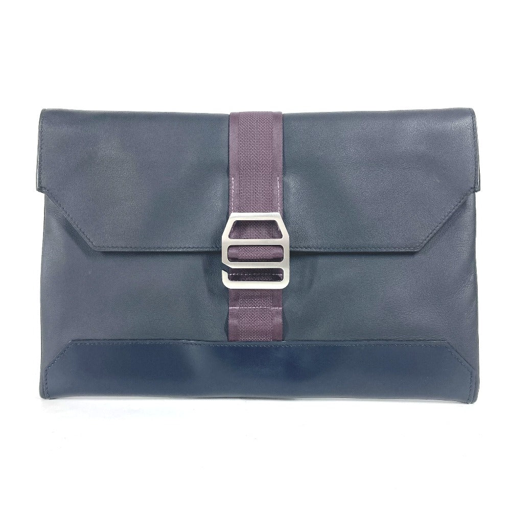Hermes Clutch Bag City Slide Mens Leather Navy Shoes