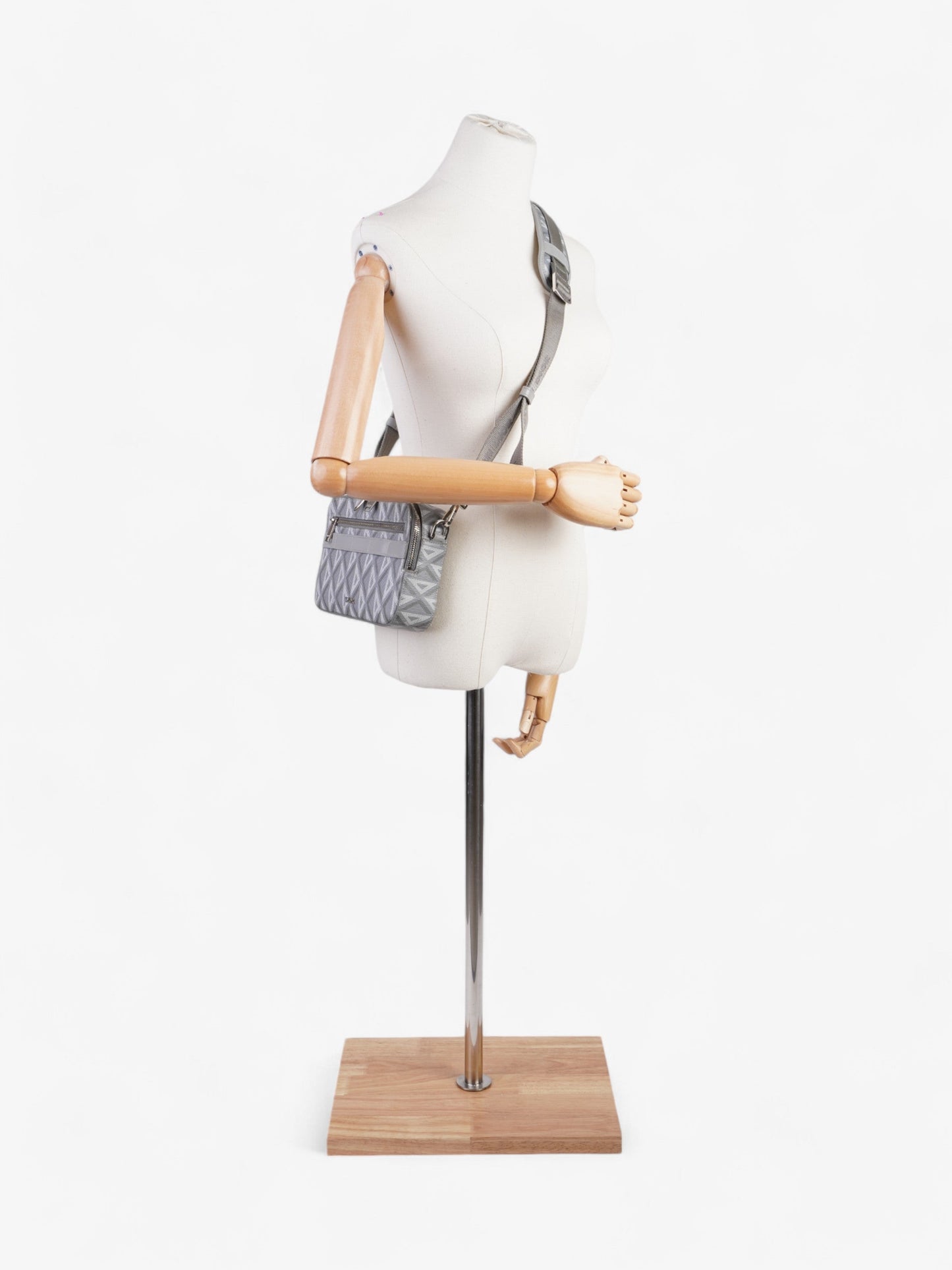 Dior Christian Cd Diamond Safari With Strap Grey Coated Canvas Gray Crossbody Bag