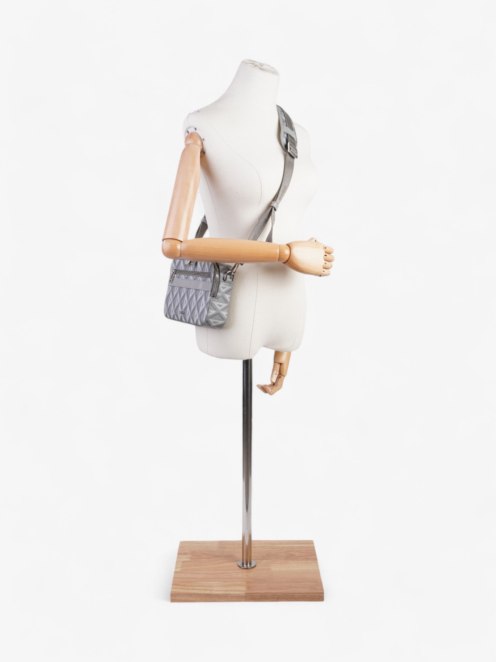 Dior Christian Cd Diamond Safari With Strap Grey Coated Canvas Gray Crossbody Bag